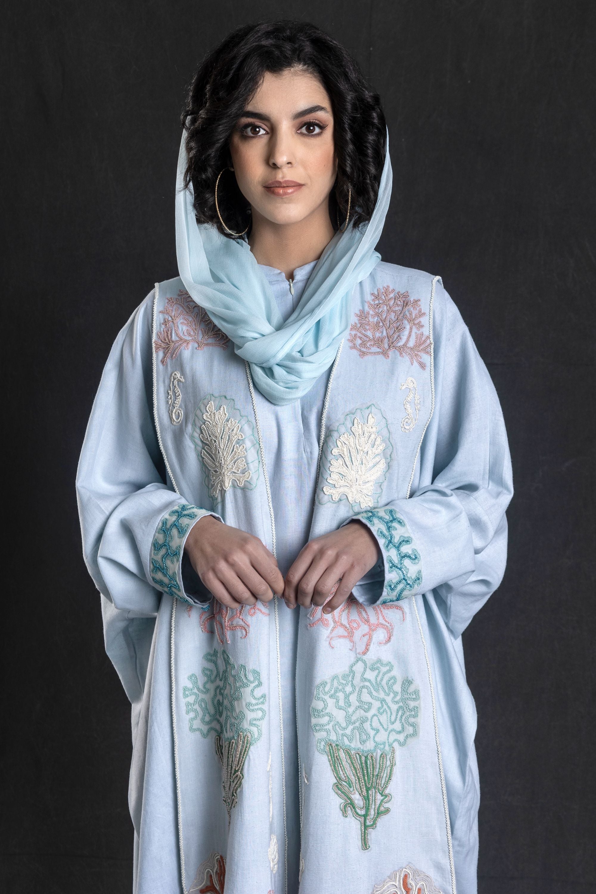 Bakhtawar Embellished Jalabiya & Dusala Cape with Embroidery