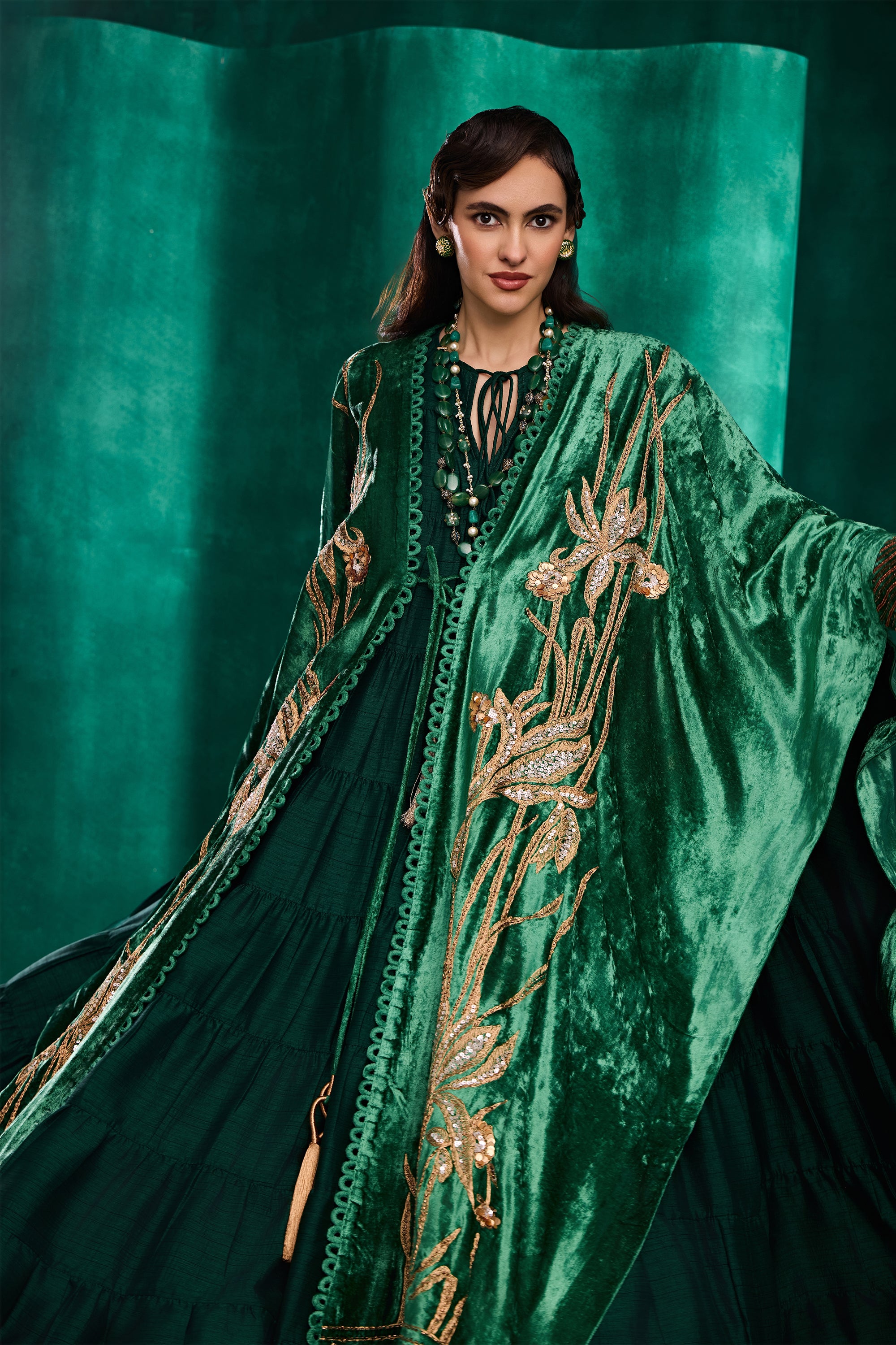 Asiya Embroidered Cape with Embellishment