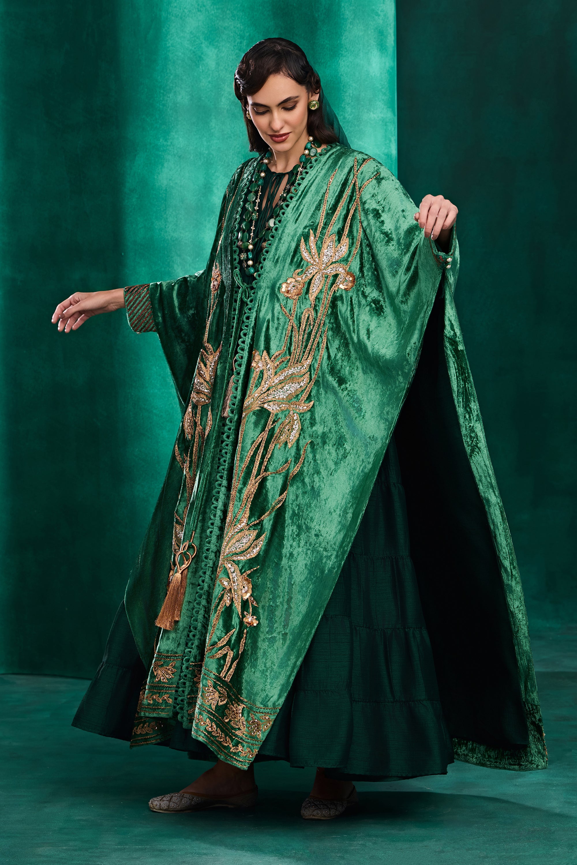 Asiya Embroidered Cape with Embellishment