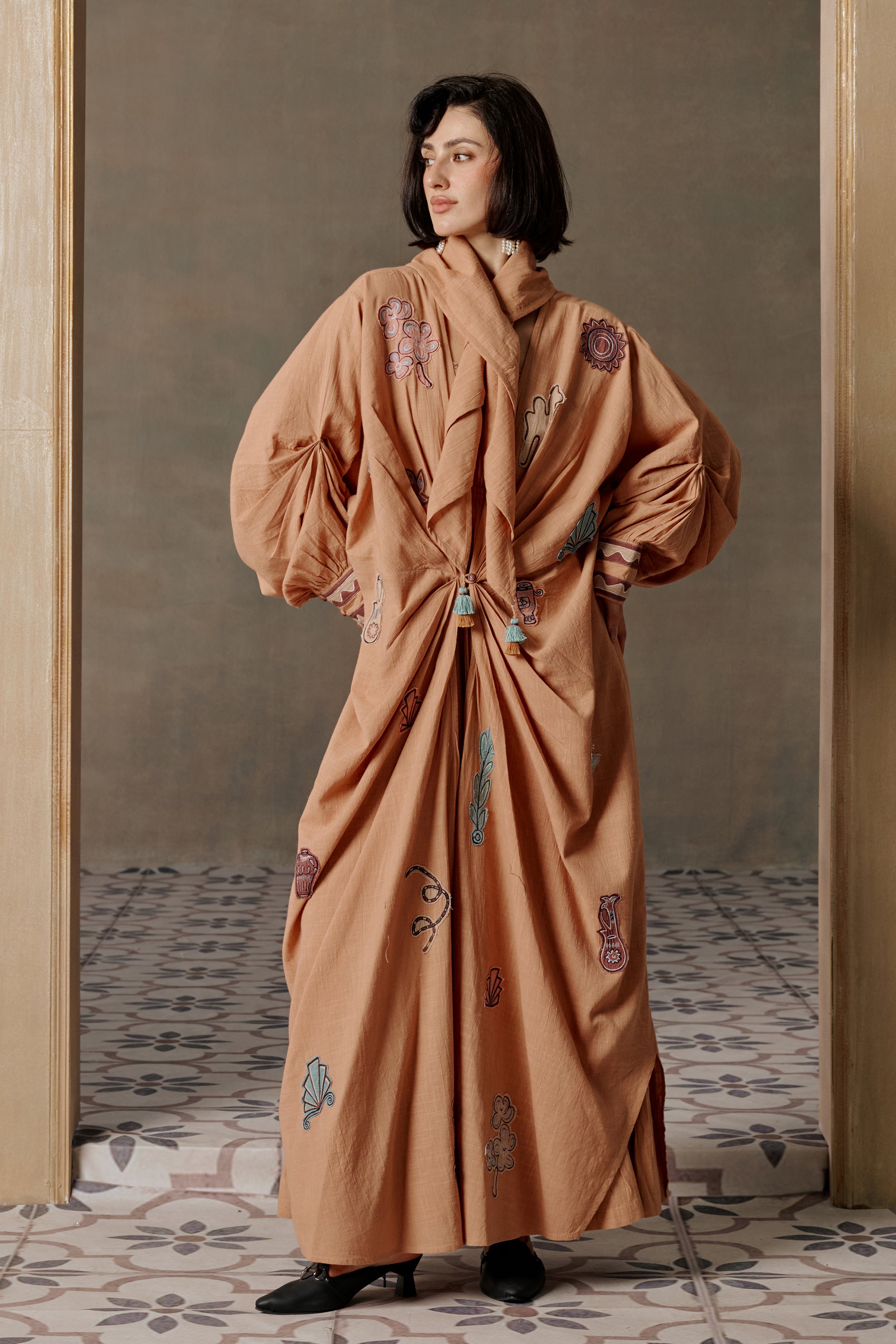 Nadwah Embroidered Abaya with Patchwork