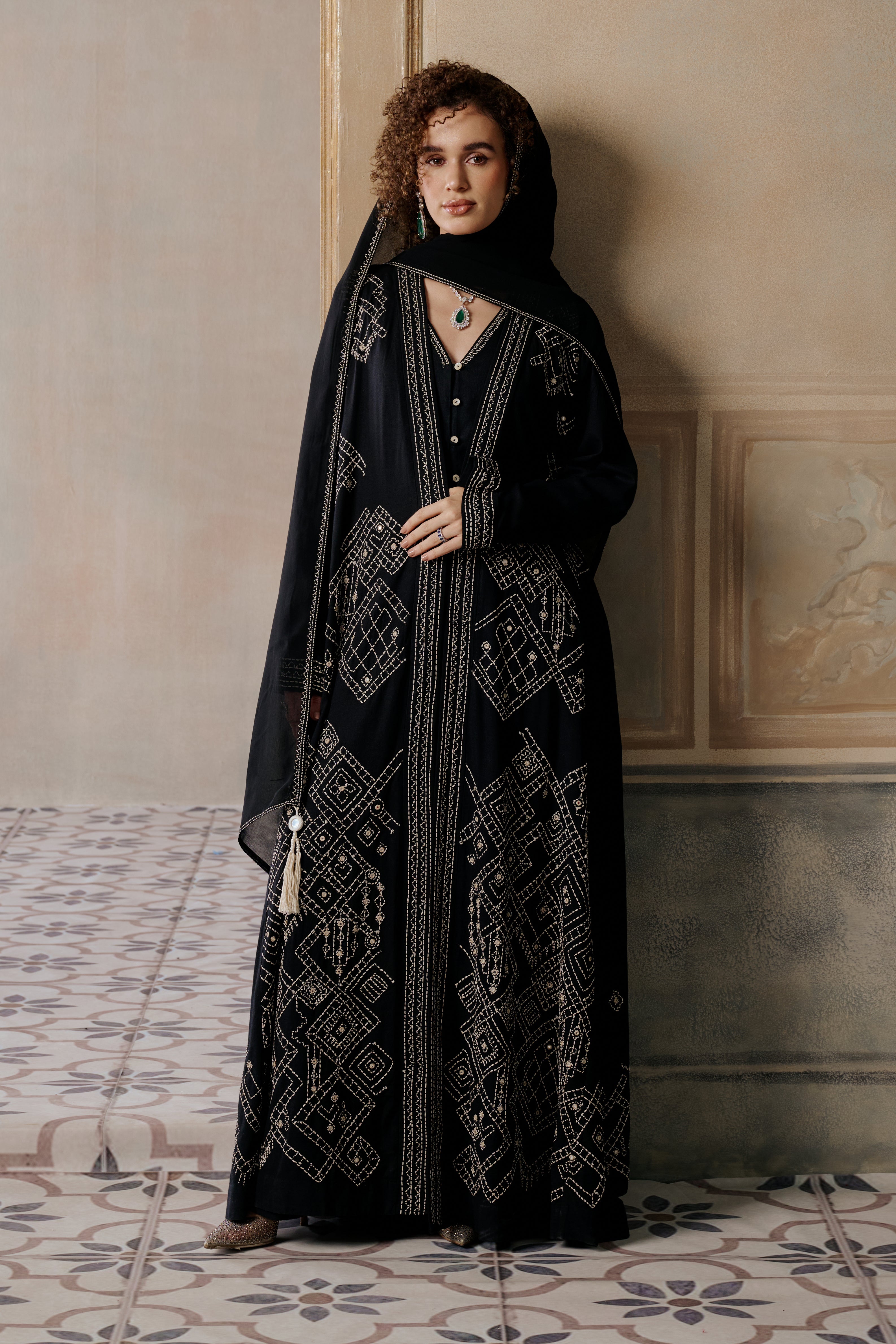 Rahmah Embroidered Abaya with Embellishment