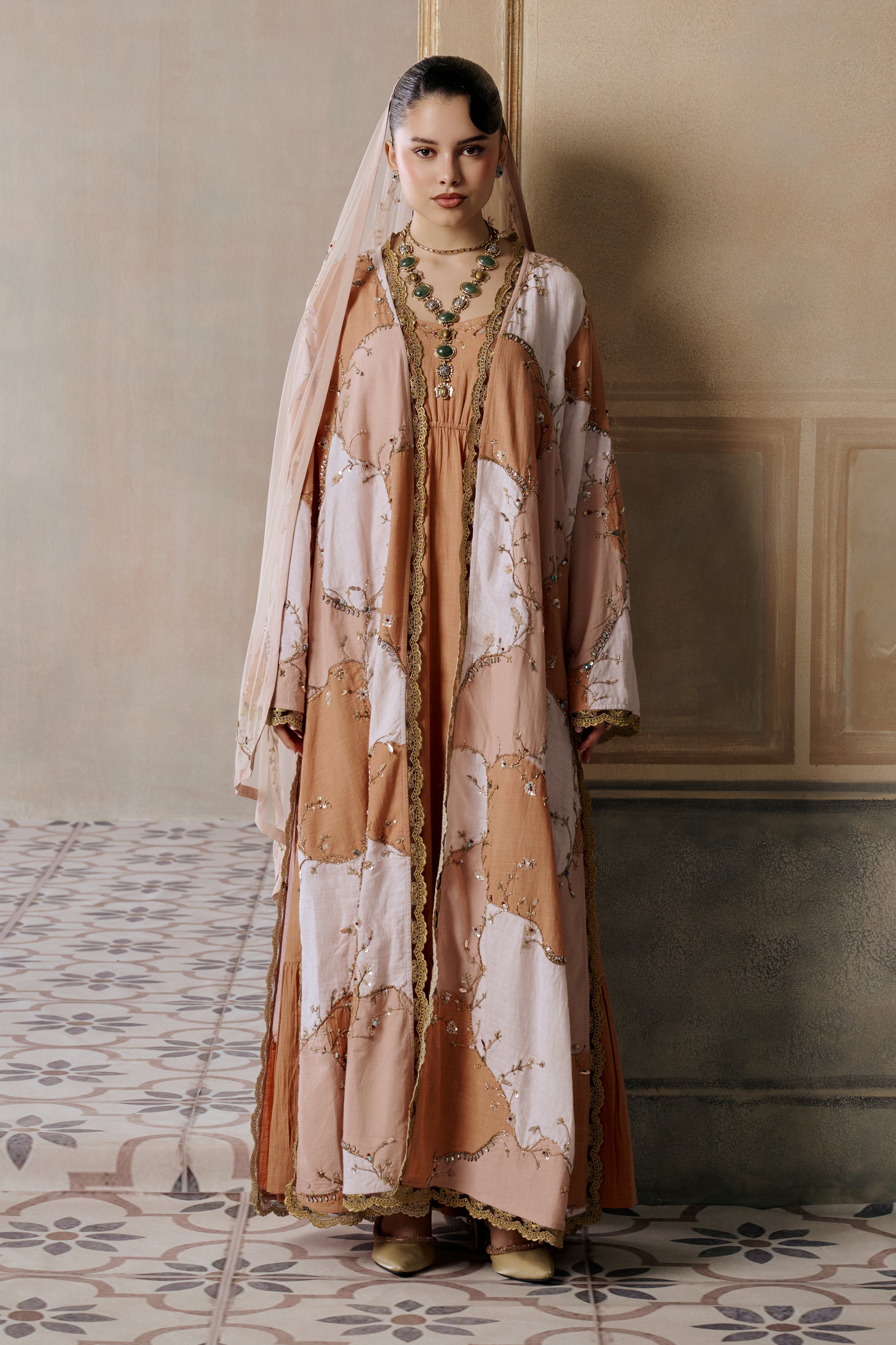 Baharrah Embroidered Abaya with Patch Work Detailing