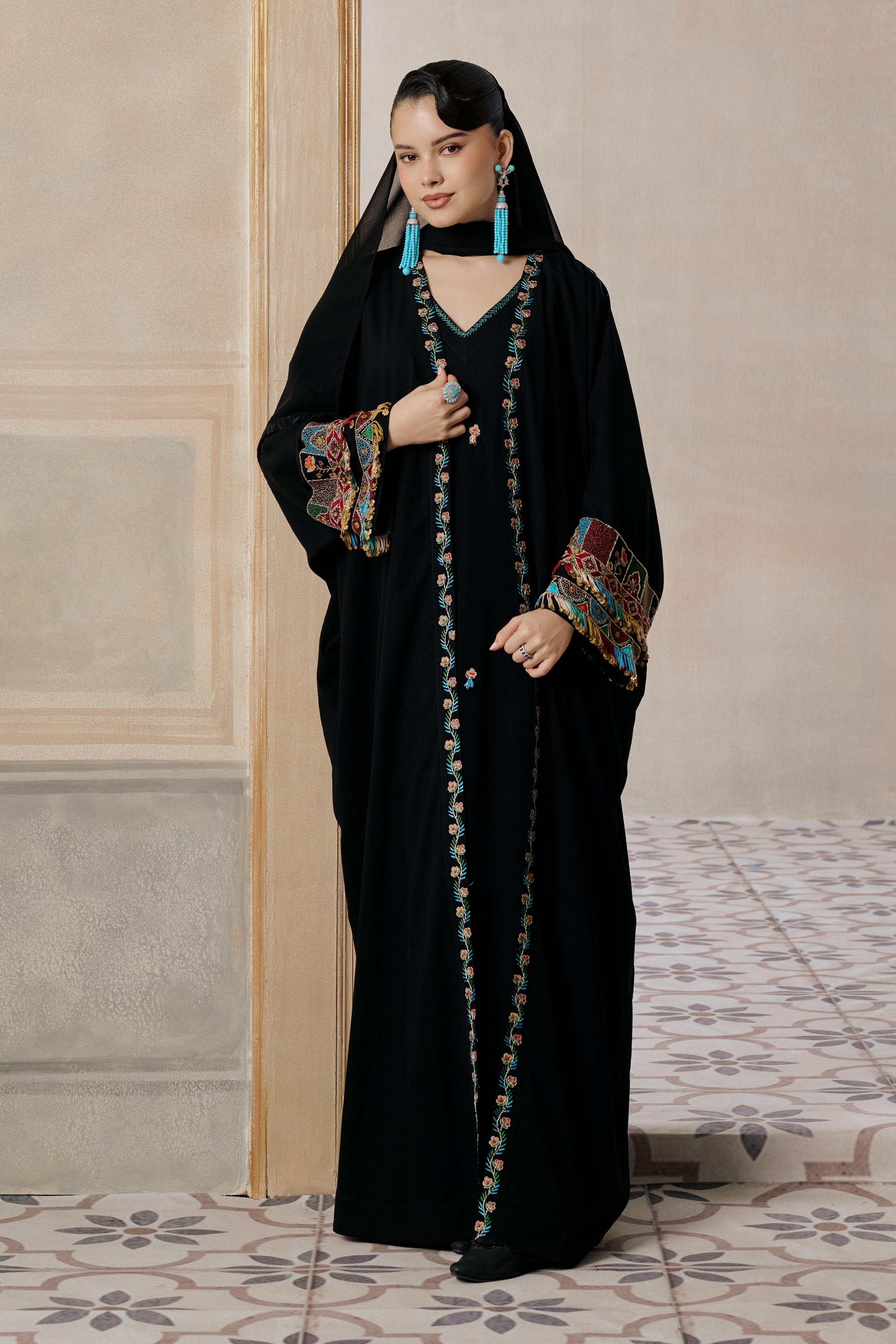 Hudhayfa Embroidered Abaya with Embellishment