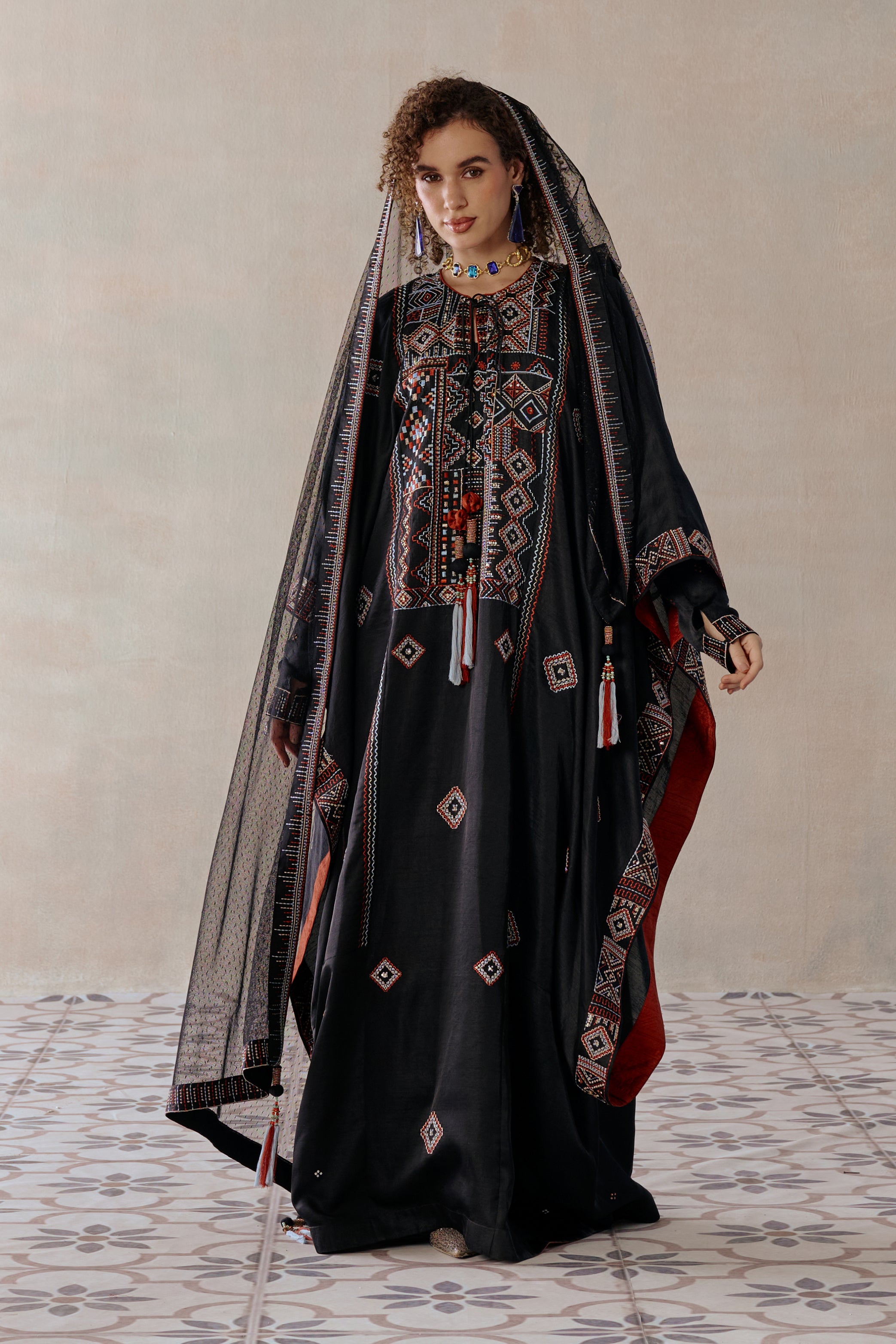 Layanah Embroidered Jalabiya with Embellishment