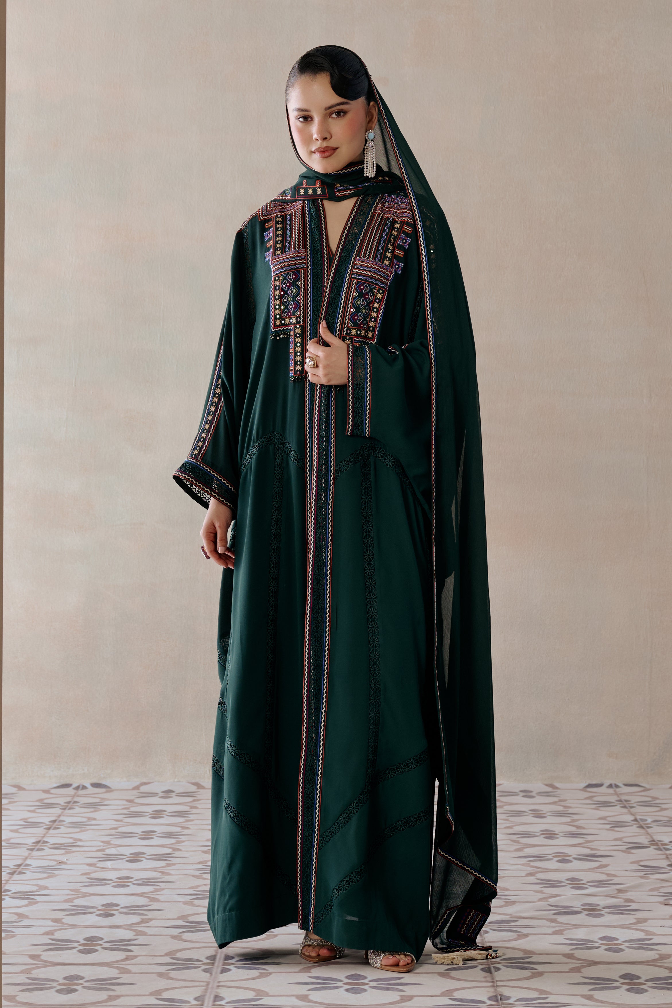 Mahasin Embroidered Abaya with Embellishment