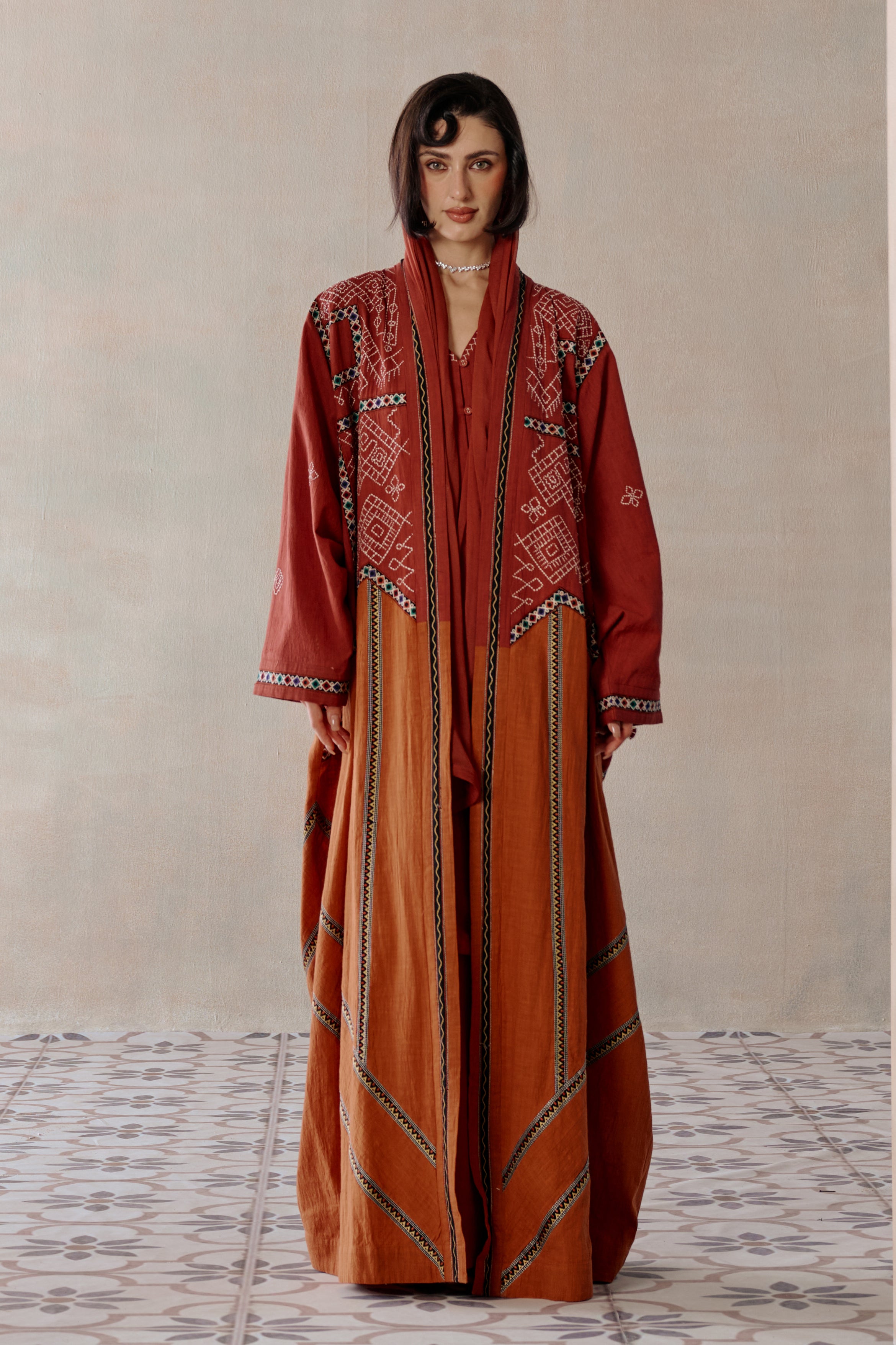 Samah Embroidered Abaya with Lace Detailing