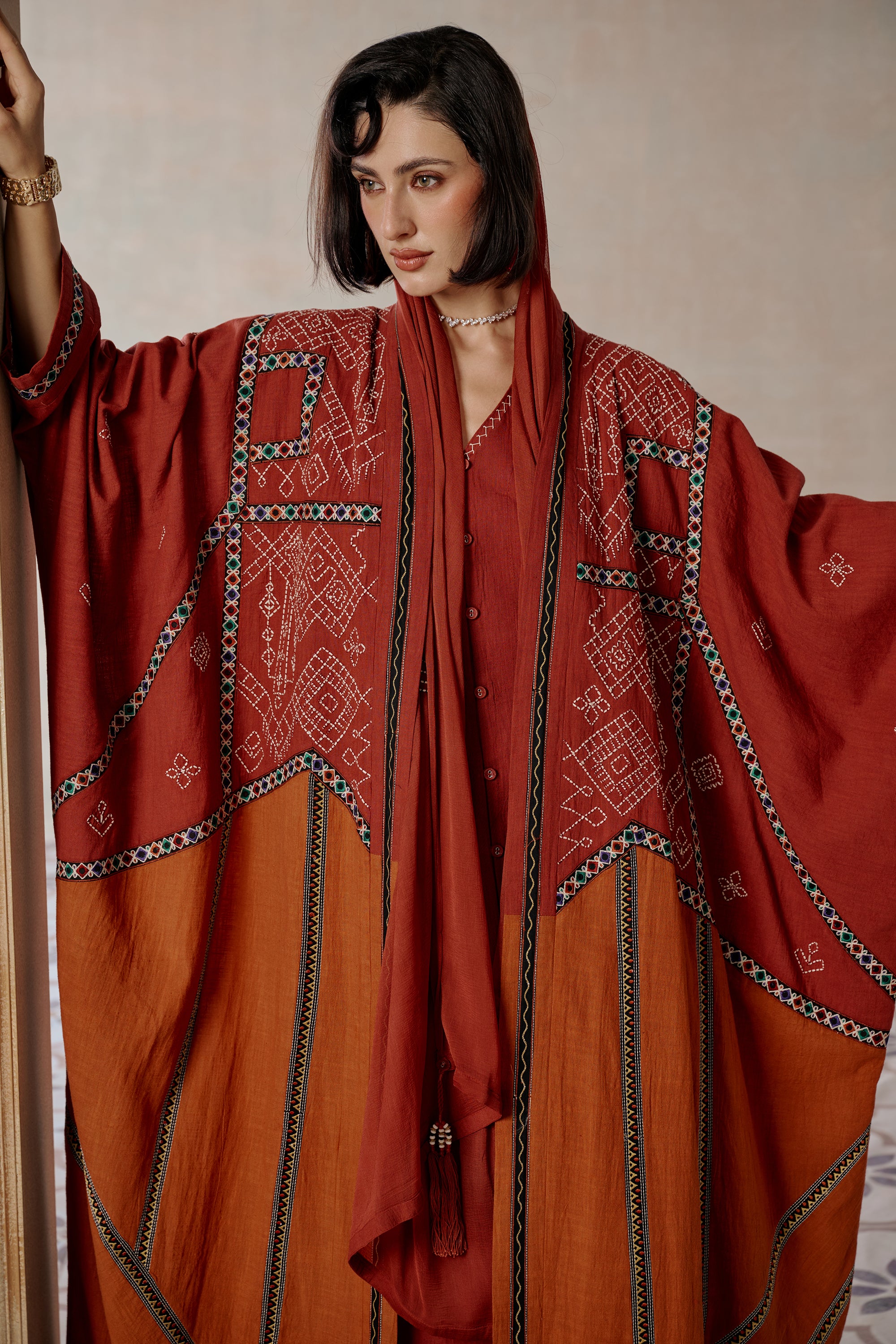 Samah Embroidered Abaya with Lace Detailing