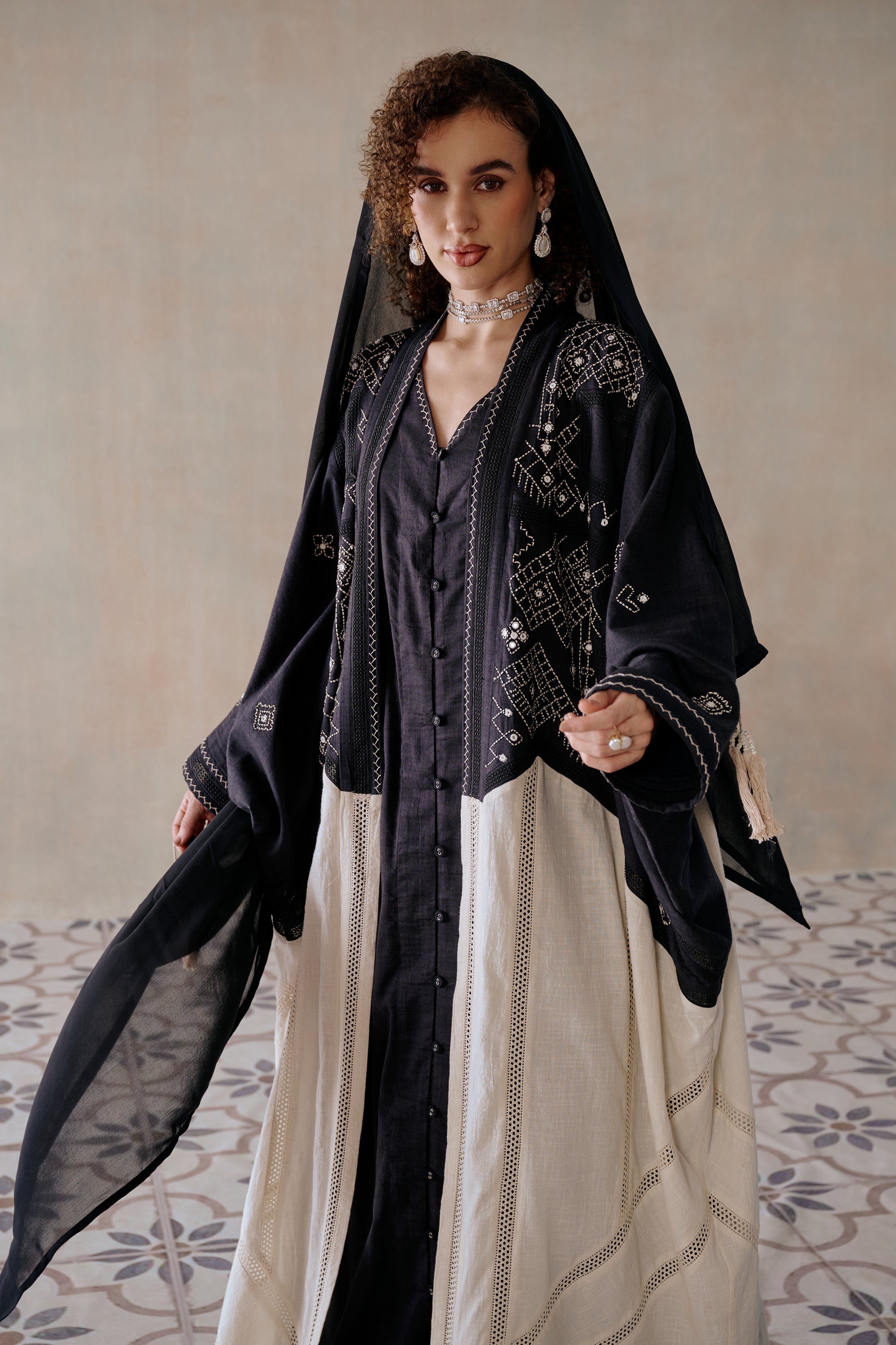 Nasima Embroidered Abaya with Embellishment