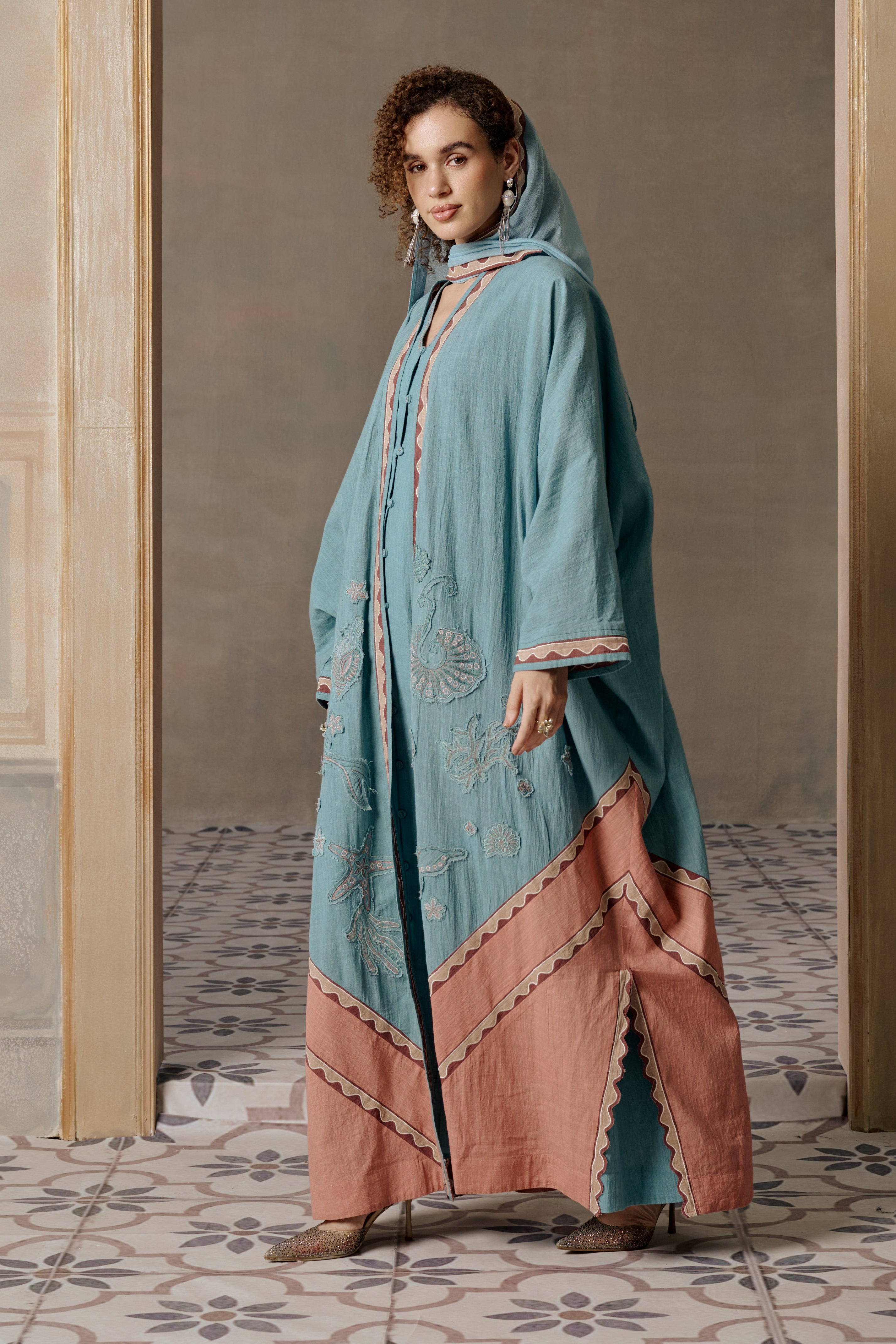 Nadwah Embroidered Abaya with Patch Work