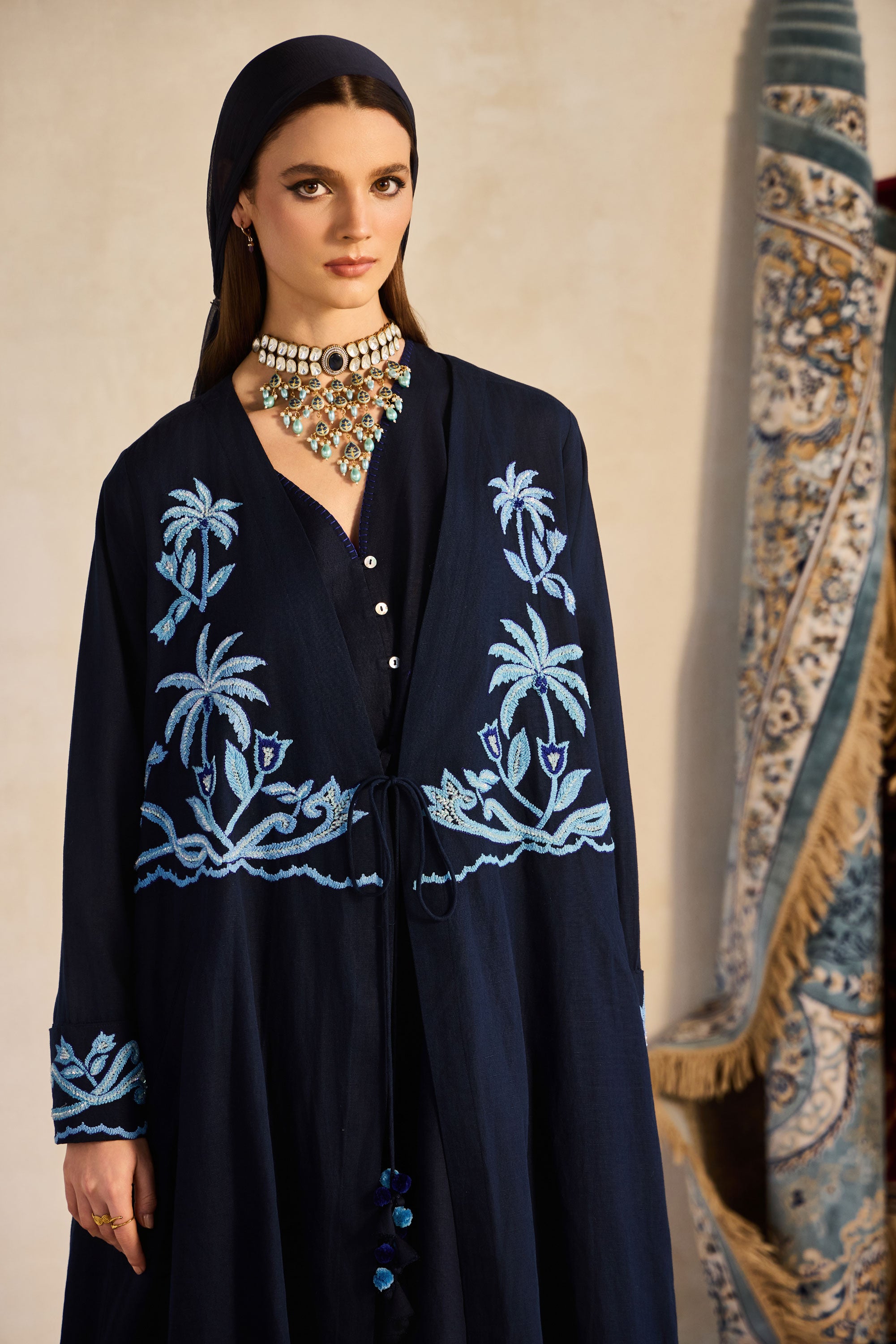Sabeeka Embroidered Abaya with Embellishment