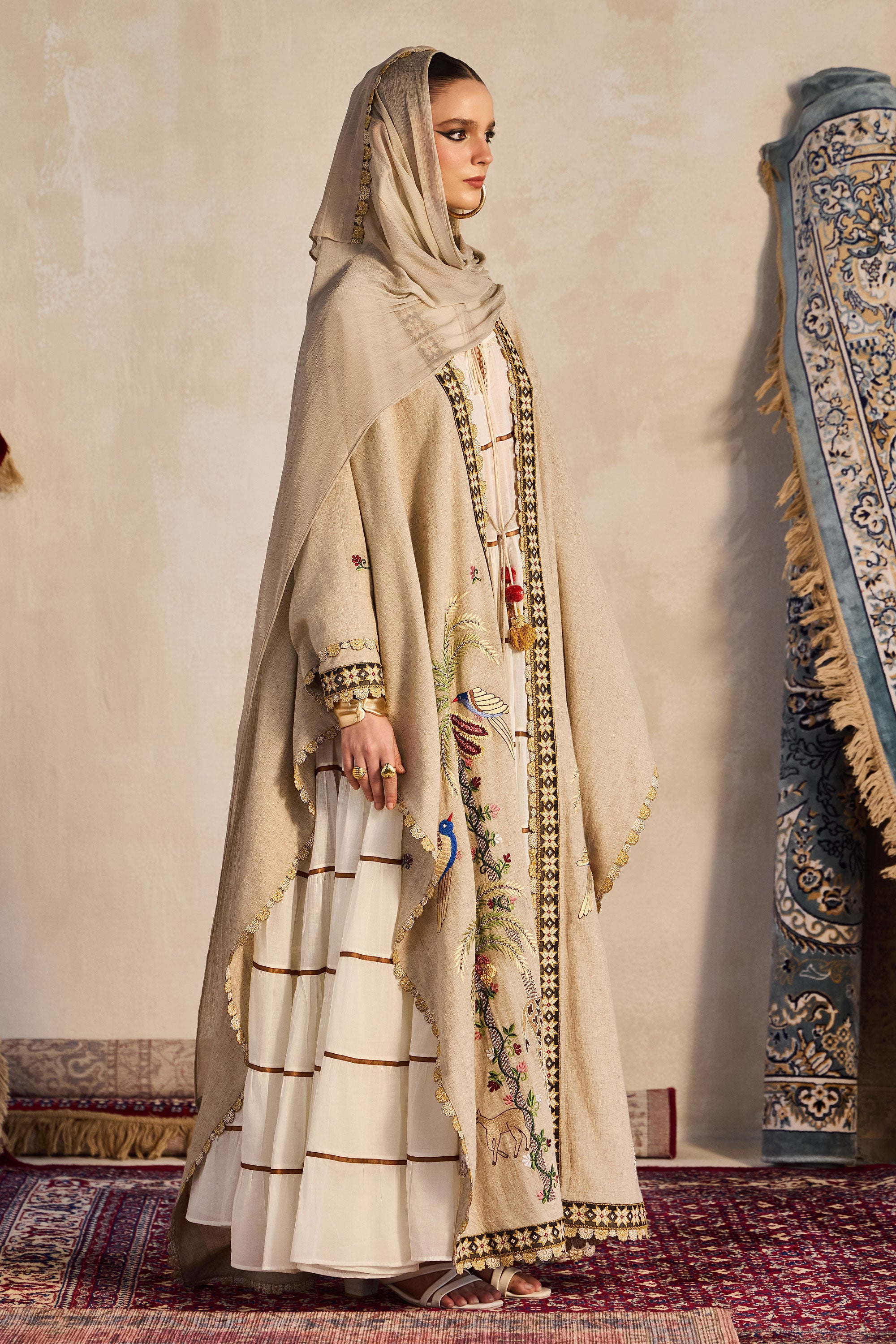 Jazira Embroidered Cape with Tiered Jalabiya