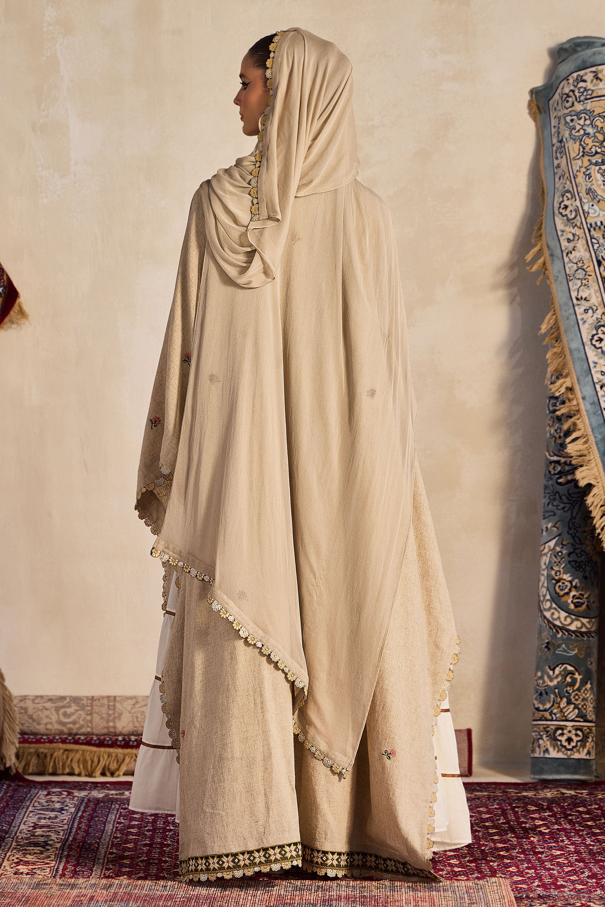 Jazira Embroidered Cape with Tiered Jalabiya