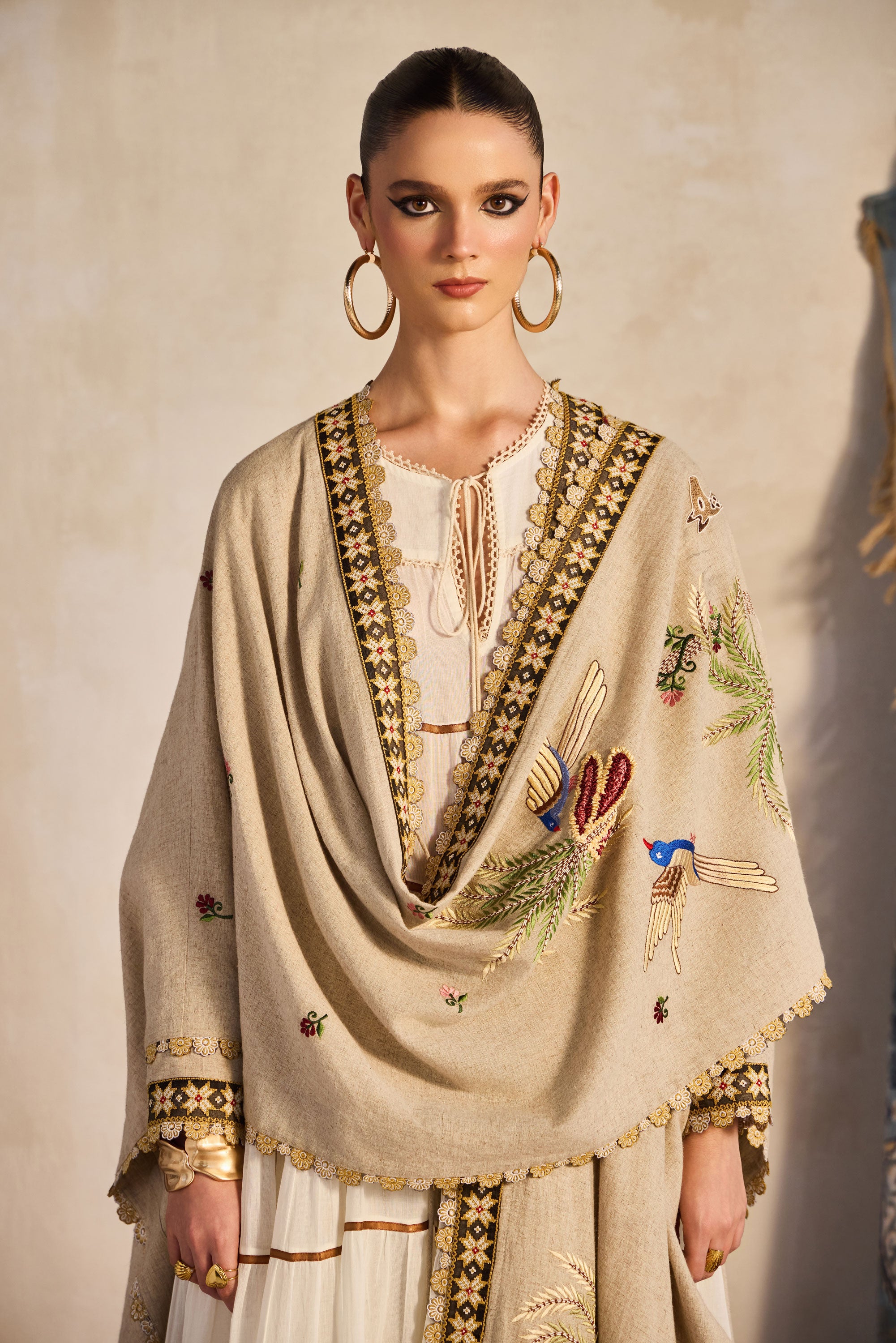 Jazira Embroidered Cape with Tiered Jalabiya