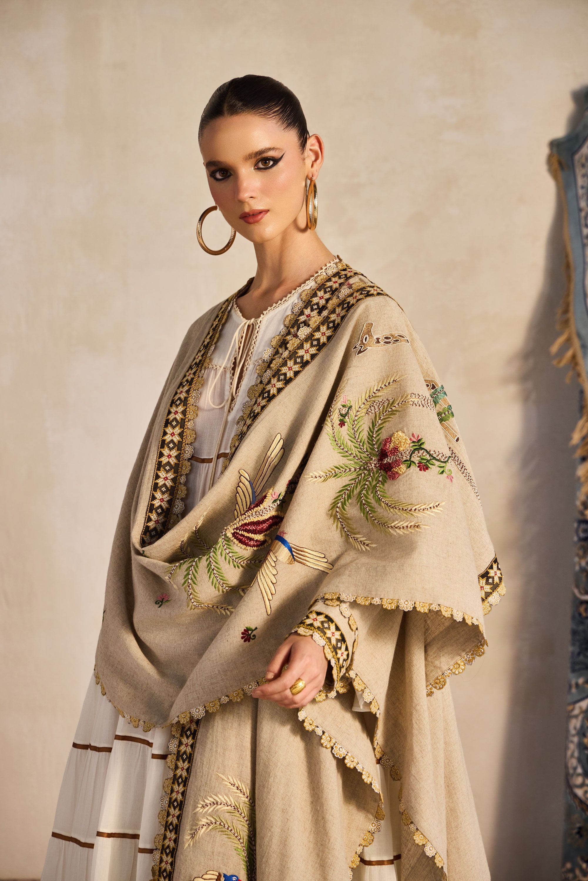 Jazira Embroidered Cape with Tiered Jalabiya
