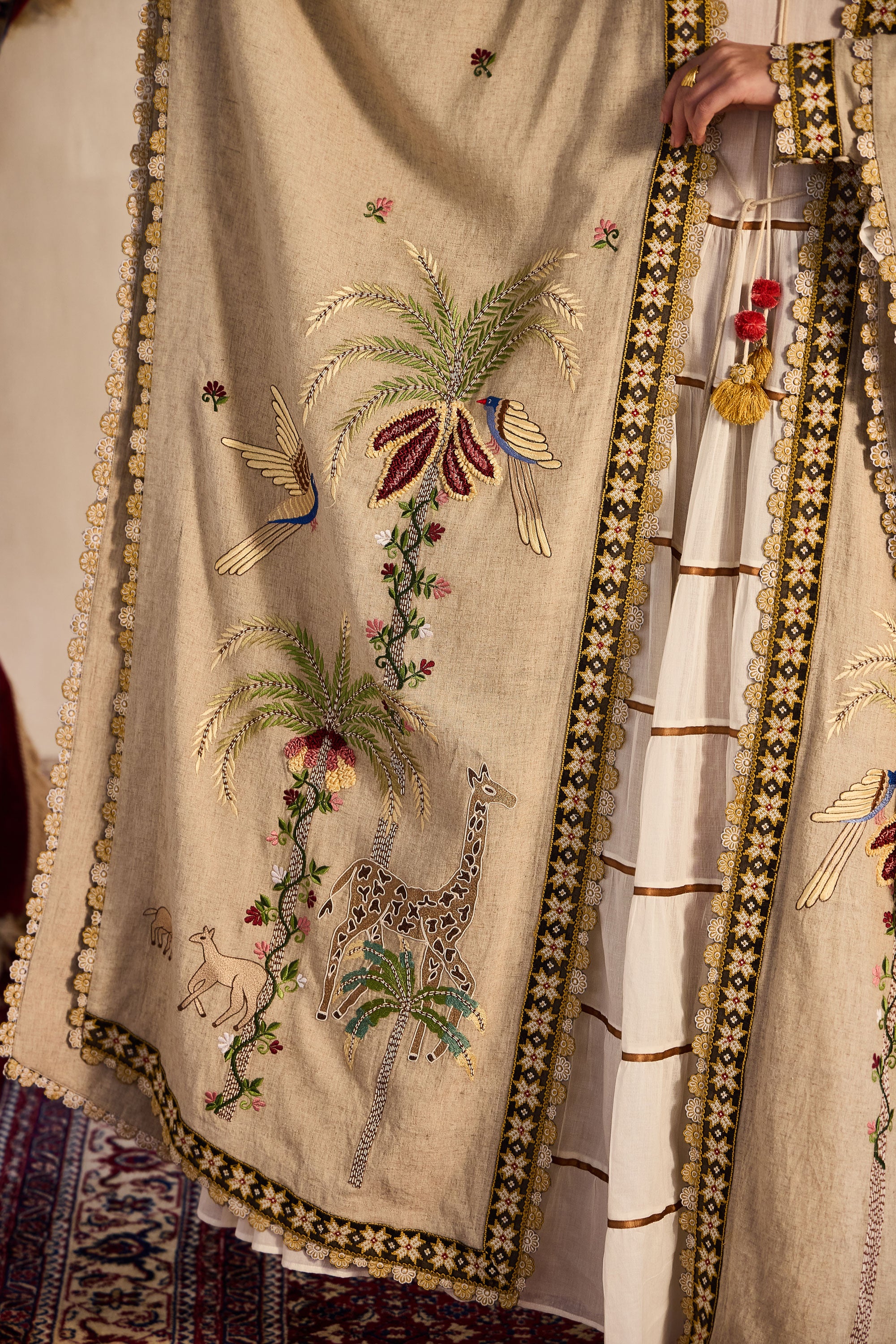 Jazira Embroidered Cape with Tiered Jalabiya