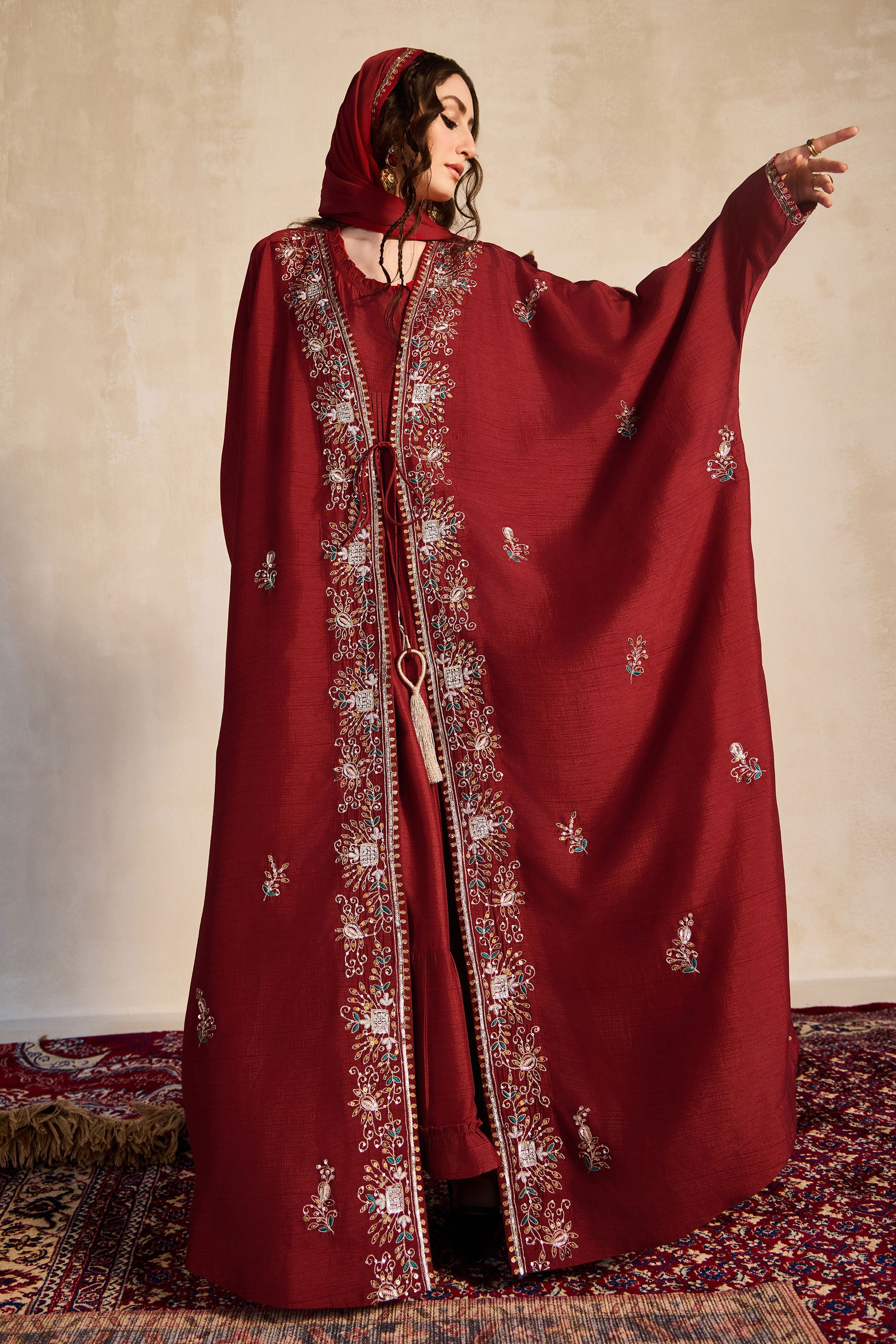 Tharwat Embroidered Abaya with Embellishment
