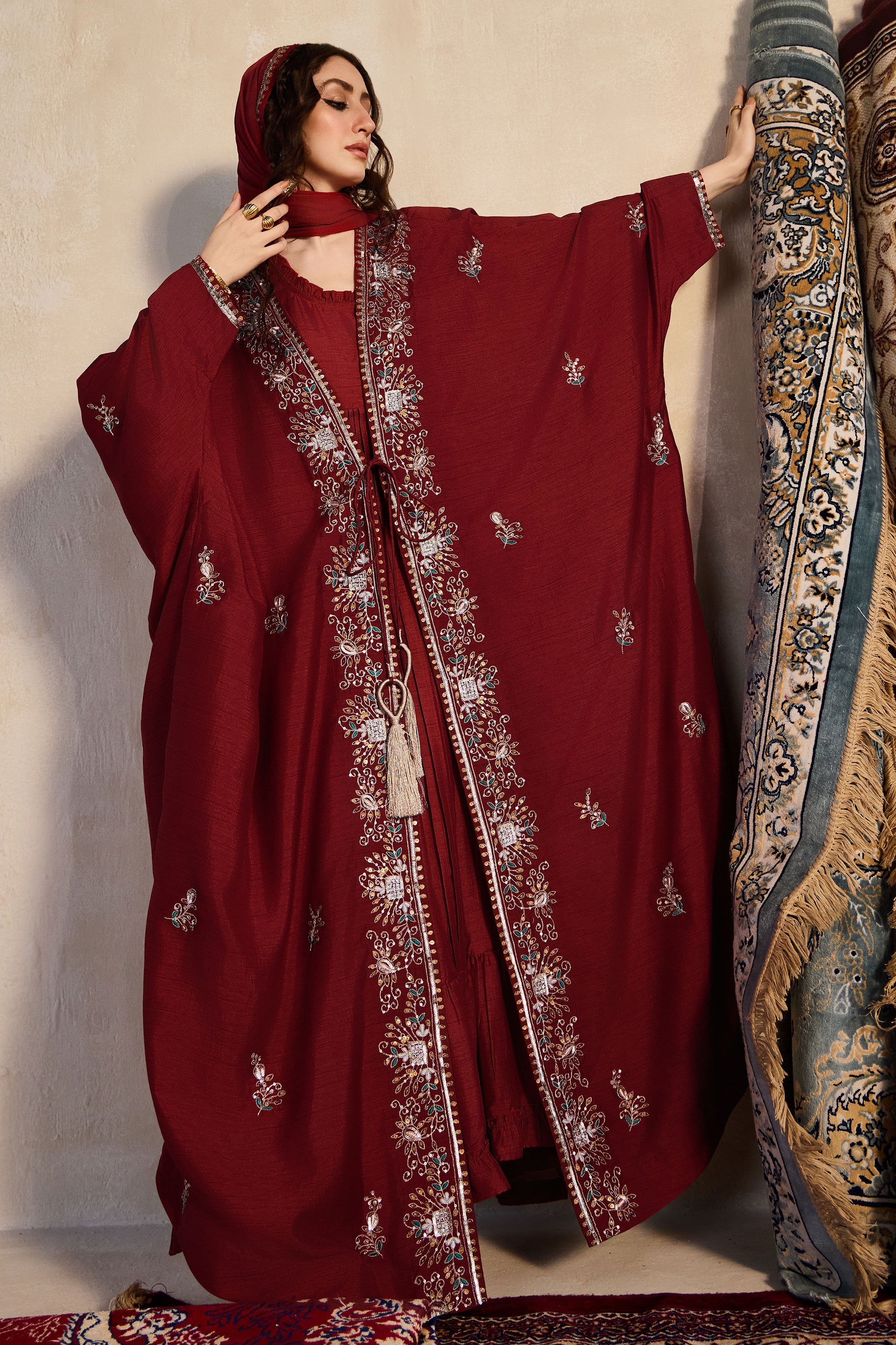 Tharwat Embroidered Abaya with Embellishment