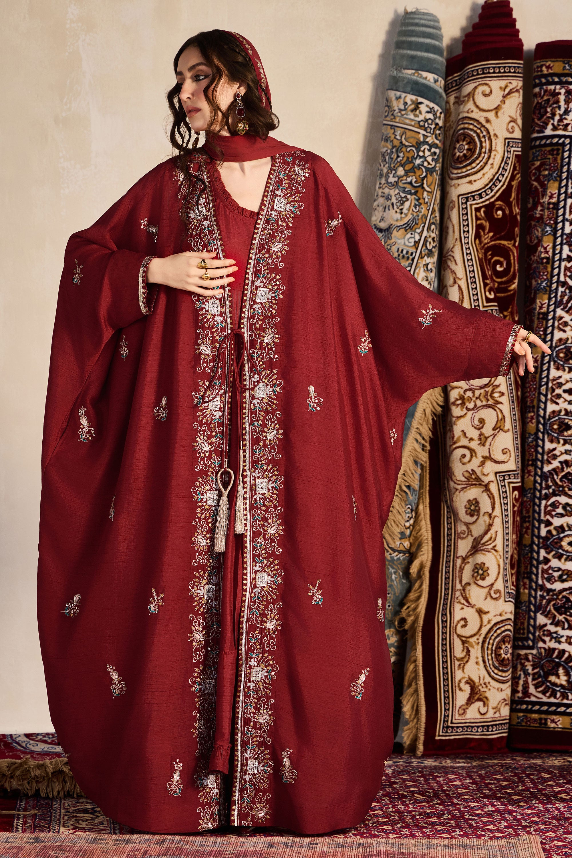 Tharwat Embroidered Abaya with Embellishment