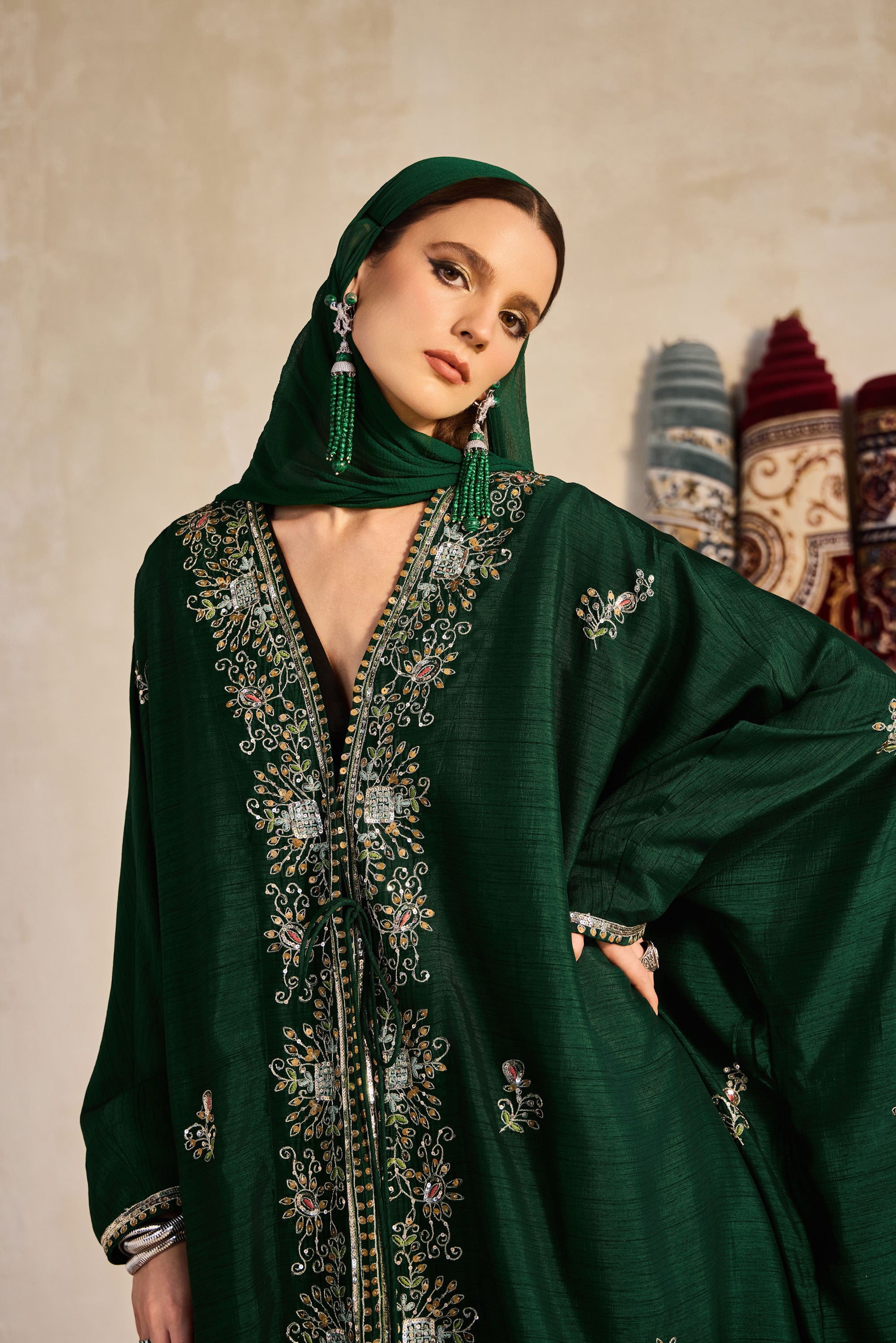 Salha Embroidered Abaya with Embellishment