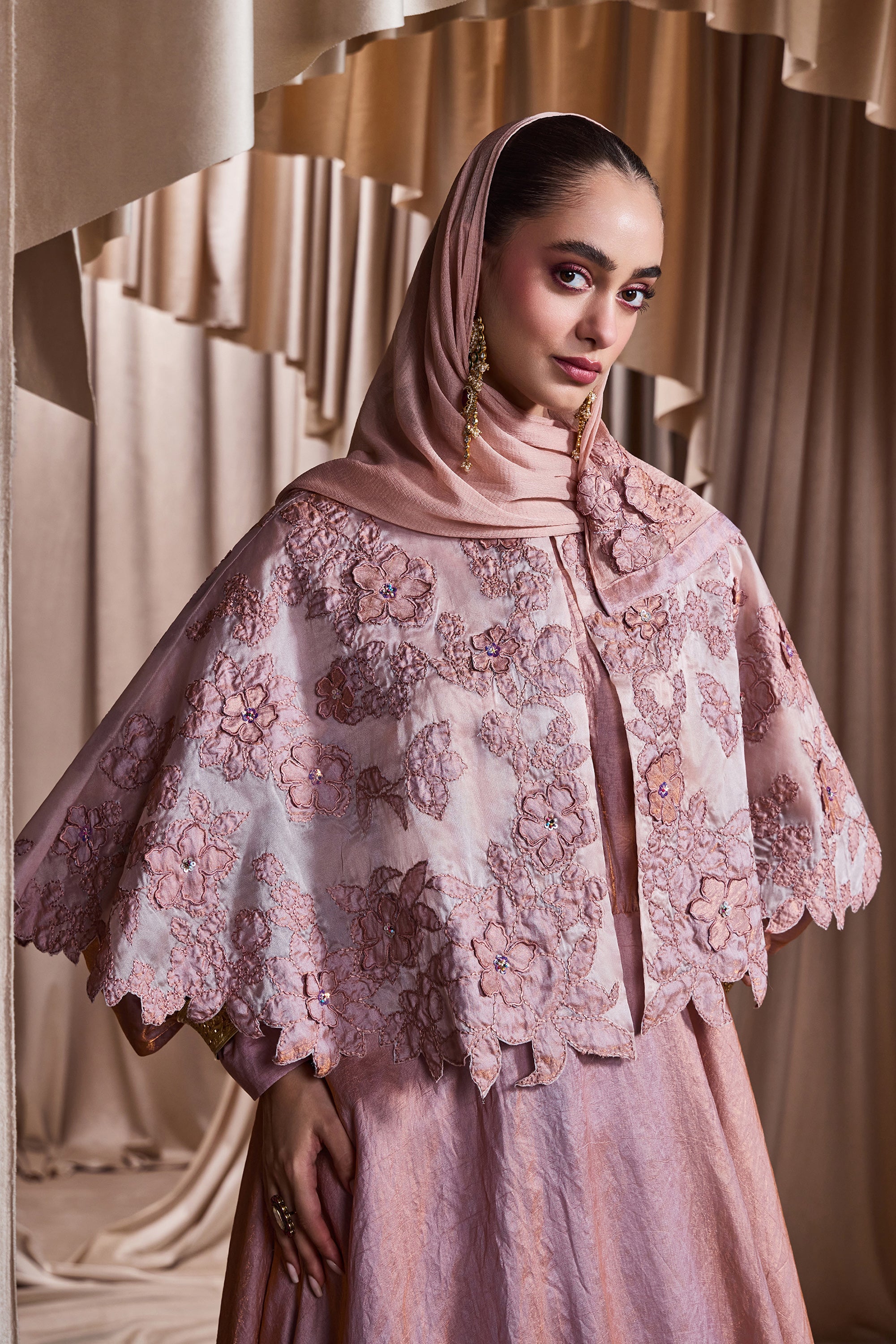 Sherine Applique Embroidered Cape with Embellishment