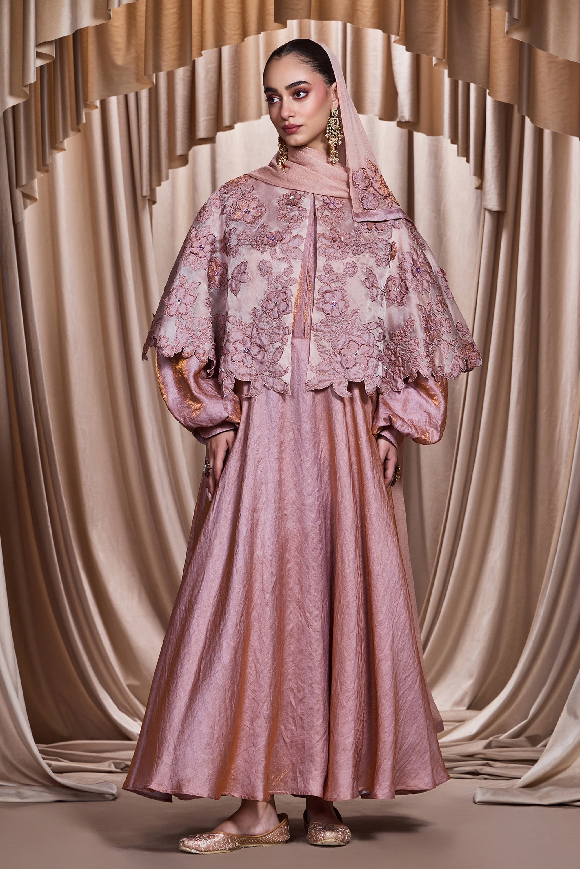 Sherine Applique Embroidered Cape with Embellishment