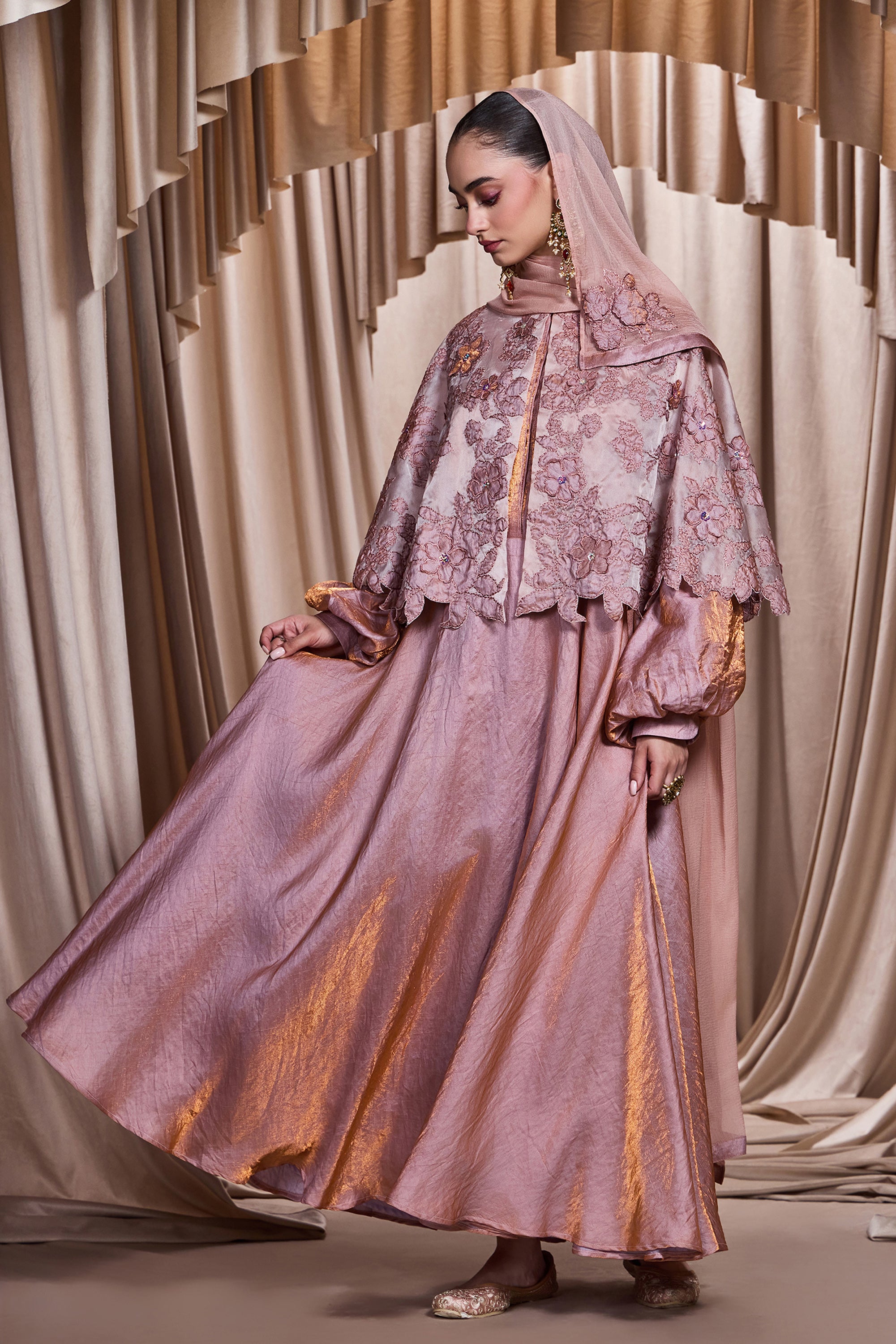 Sherine Applique Embroidered Cape with Embellishment