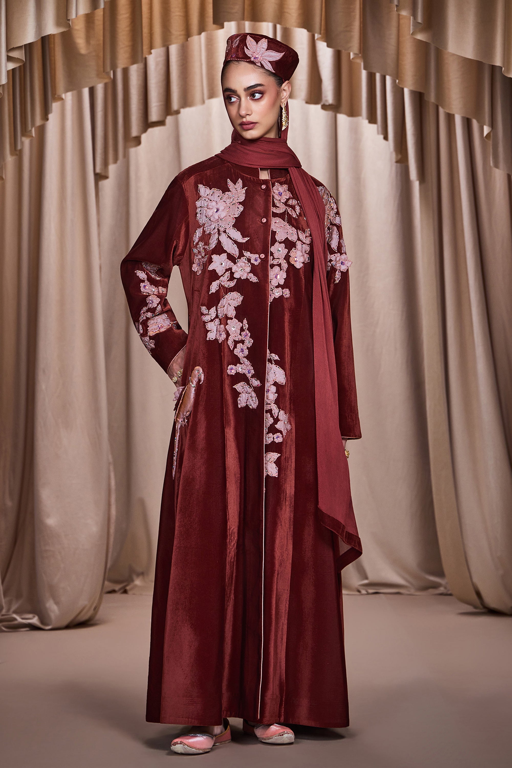 Somaya Applique Embroidered Abaya with Embellishment