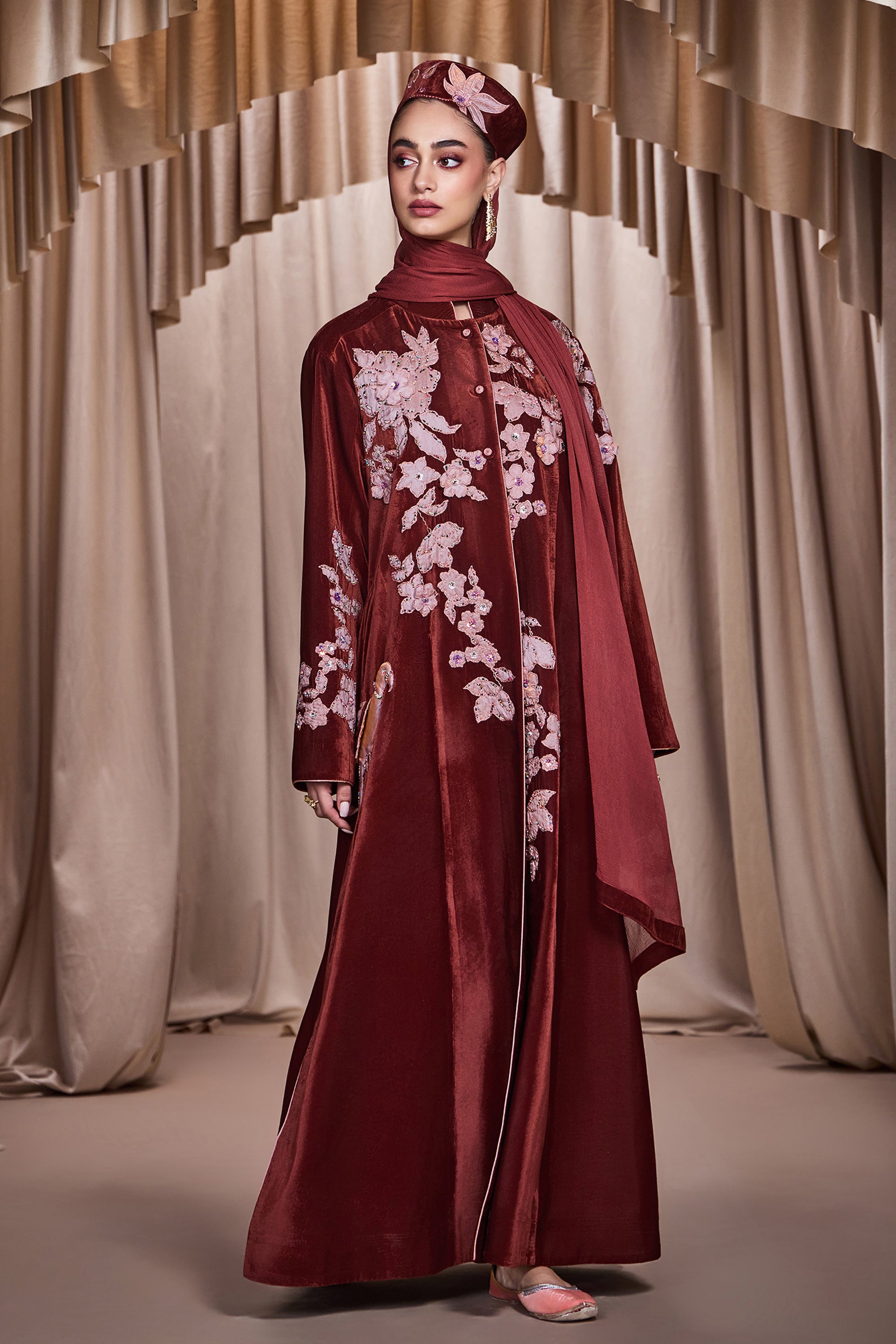 Somaya Applique Embroidered Abaya with Embellishment