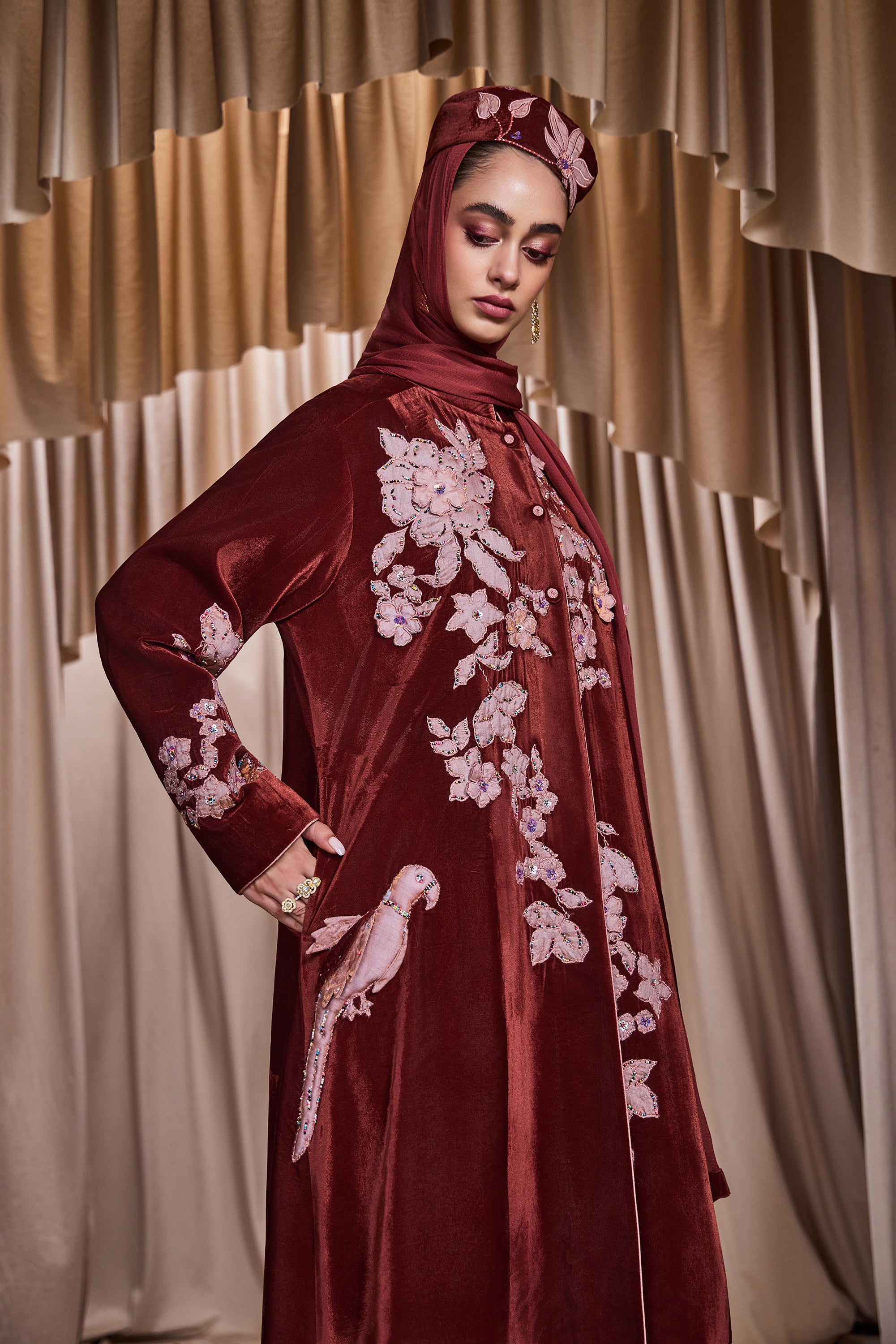 Somaya Applique Embroidered Abaya with Embellishment
