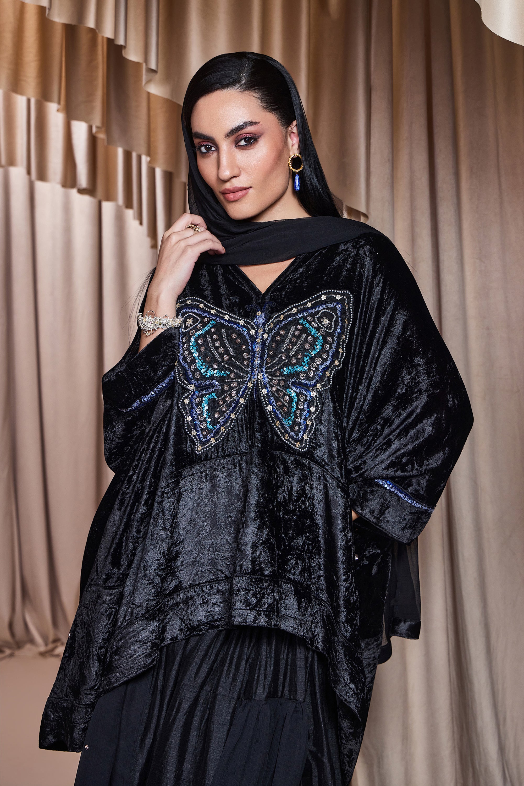 Salima Embellished Cape with Skirt