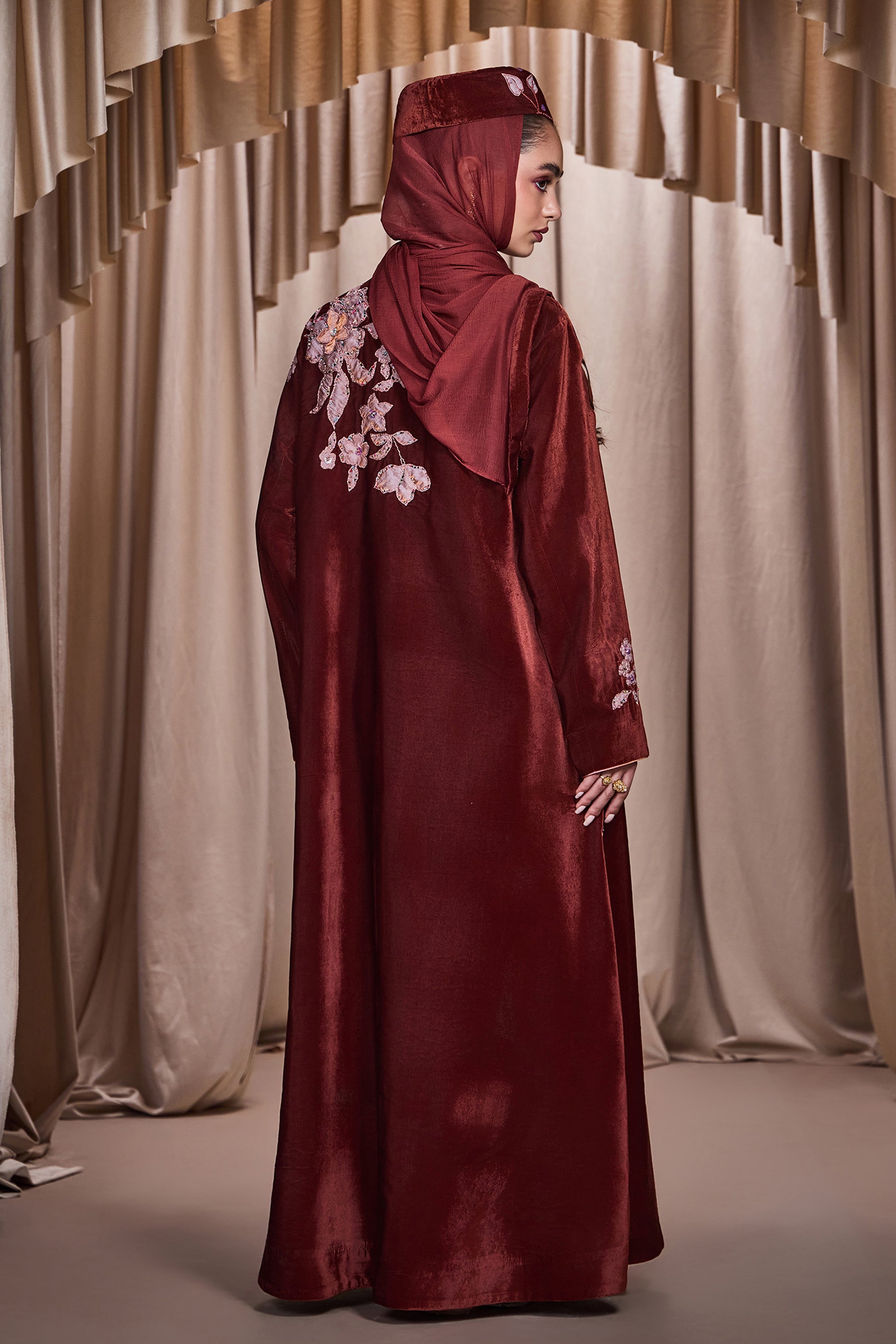 Somaya Applique Embroidered Abaya with Embellishment