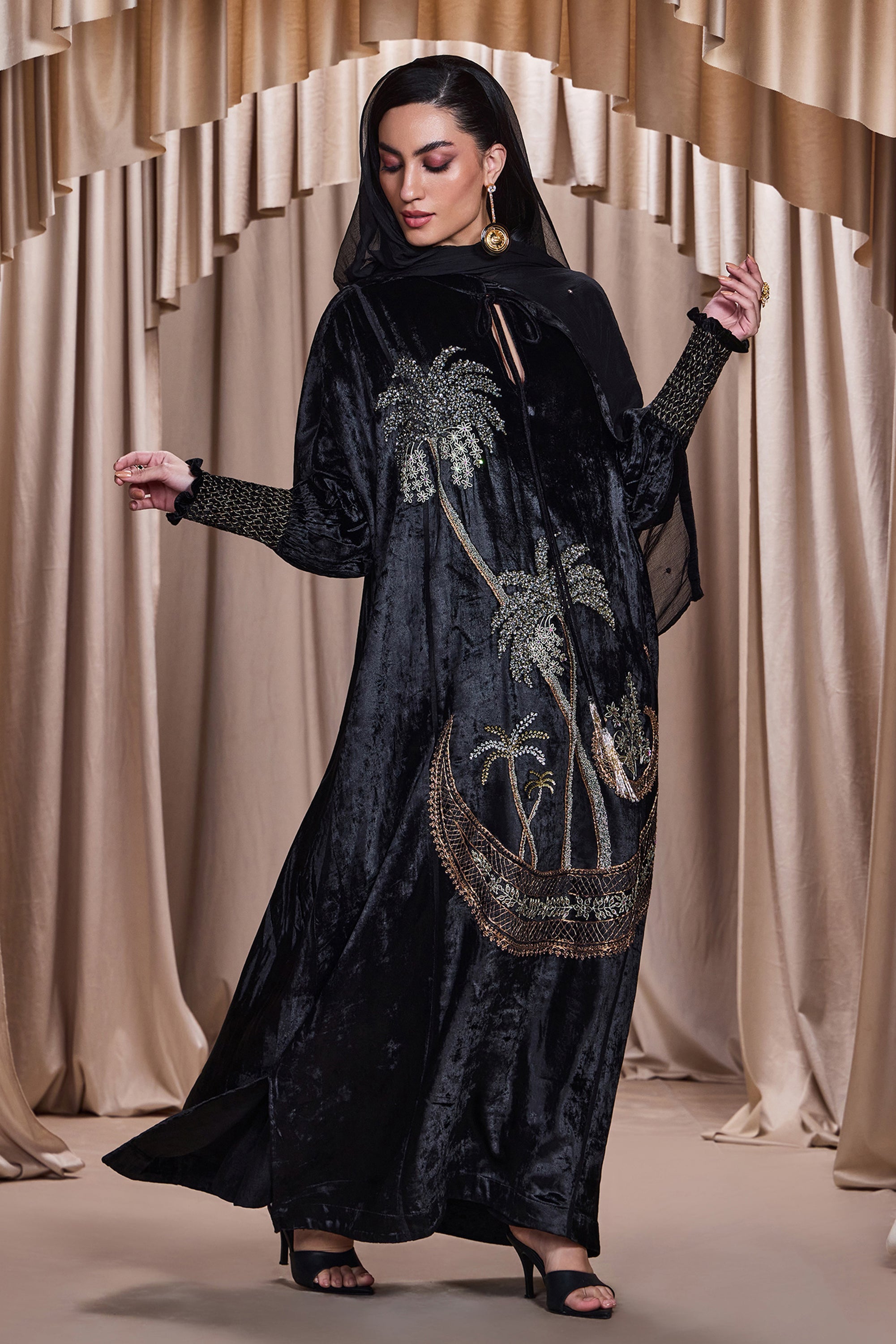 Shibra Embroidered Jalabiya with Embellishment