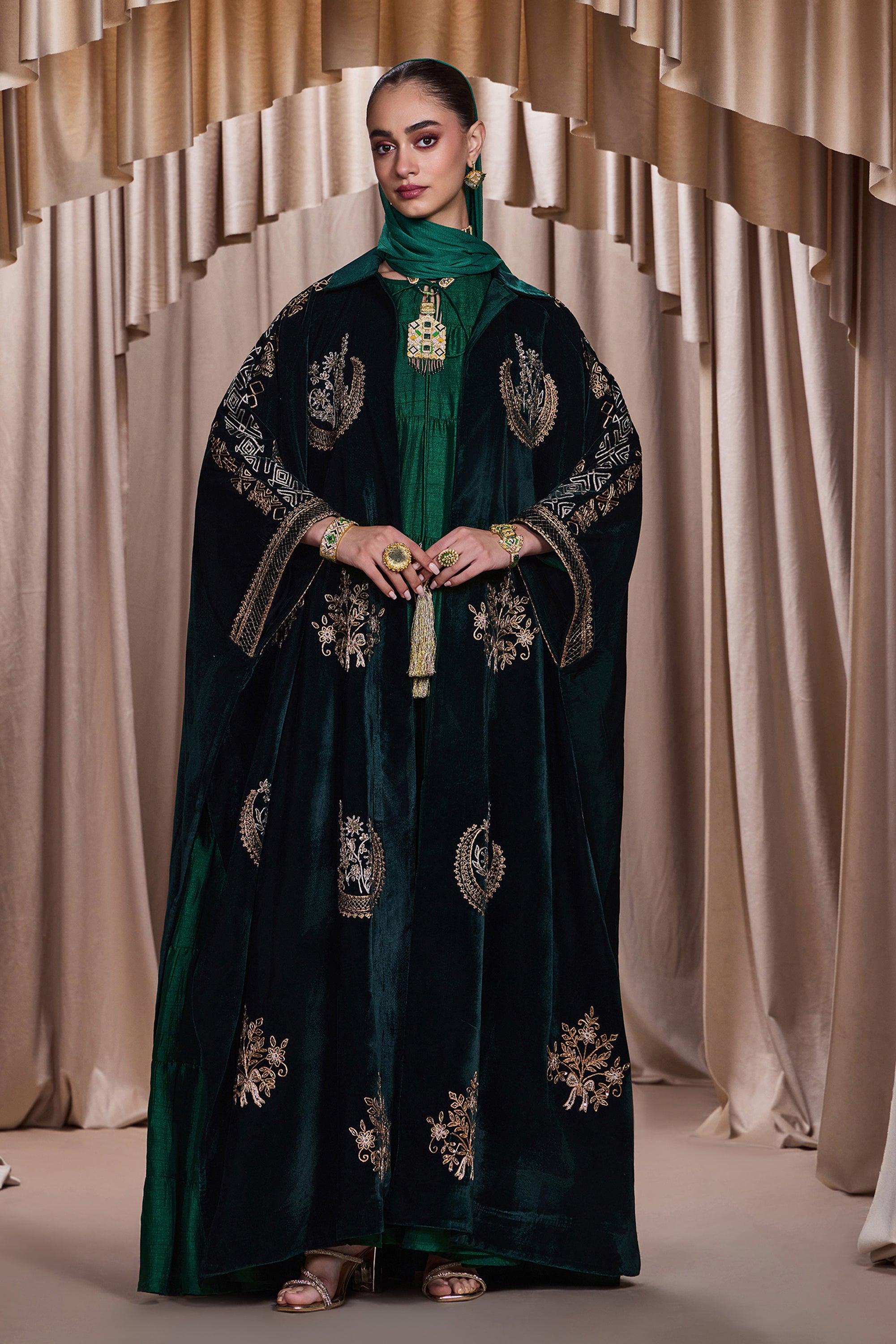 Yasira Embroidered Cape Abaya with Embellishment