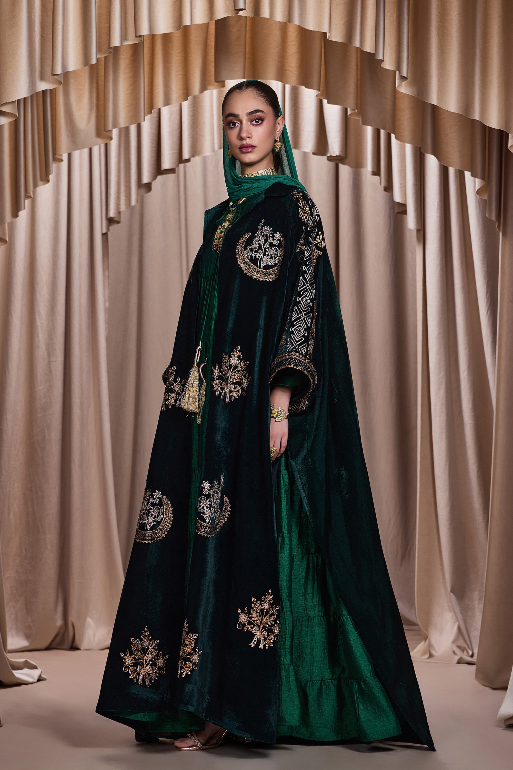 Yasira Embroidered Cape Abaya with Embellishment