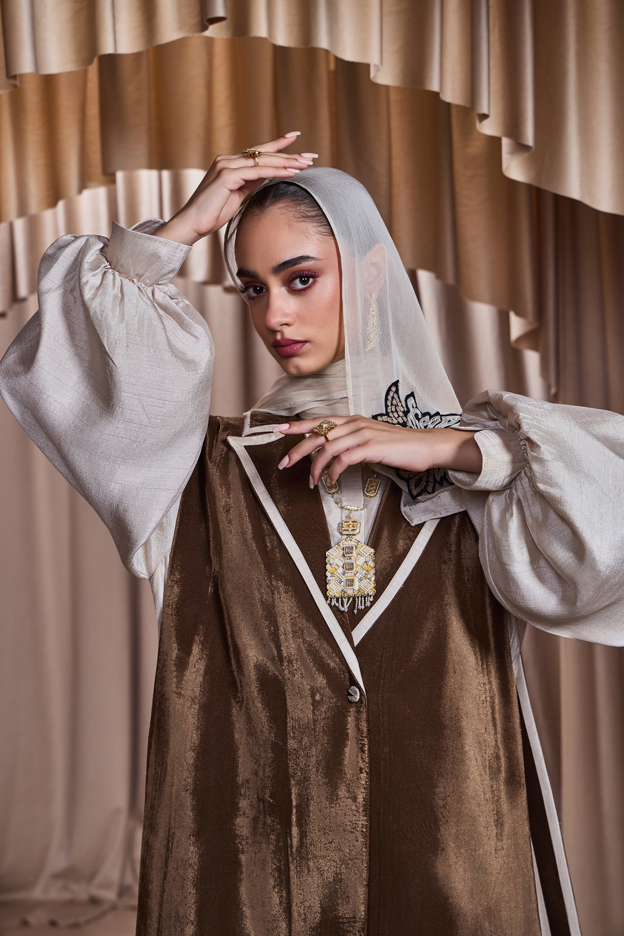 Aiman Embroidered Cape with Patch Work