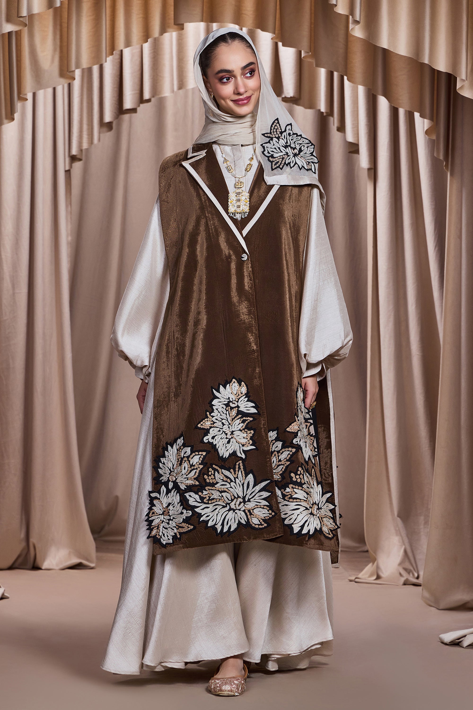 Aiman Embroidered Cape with Patch Work