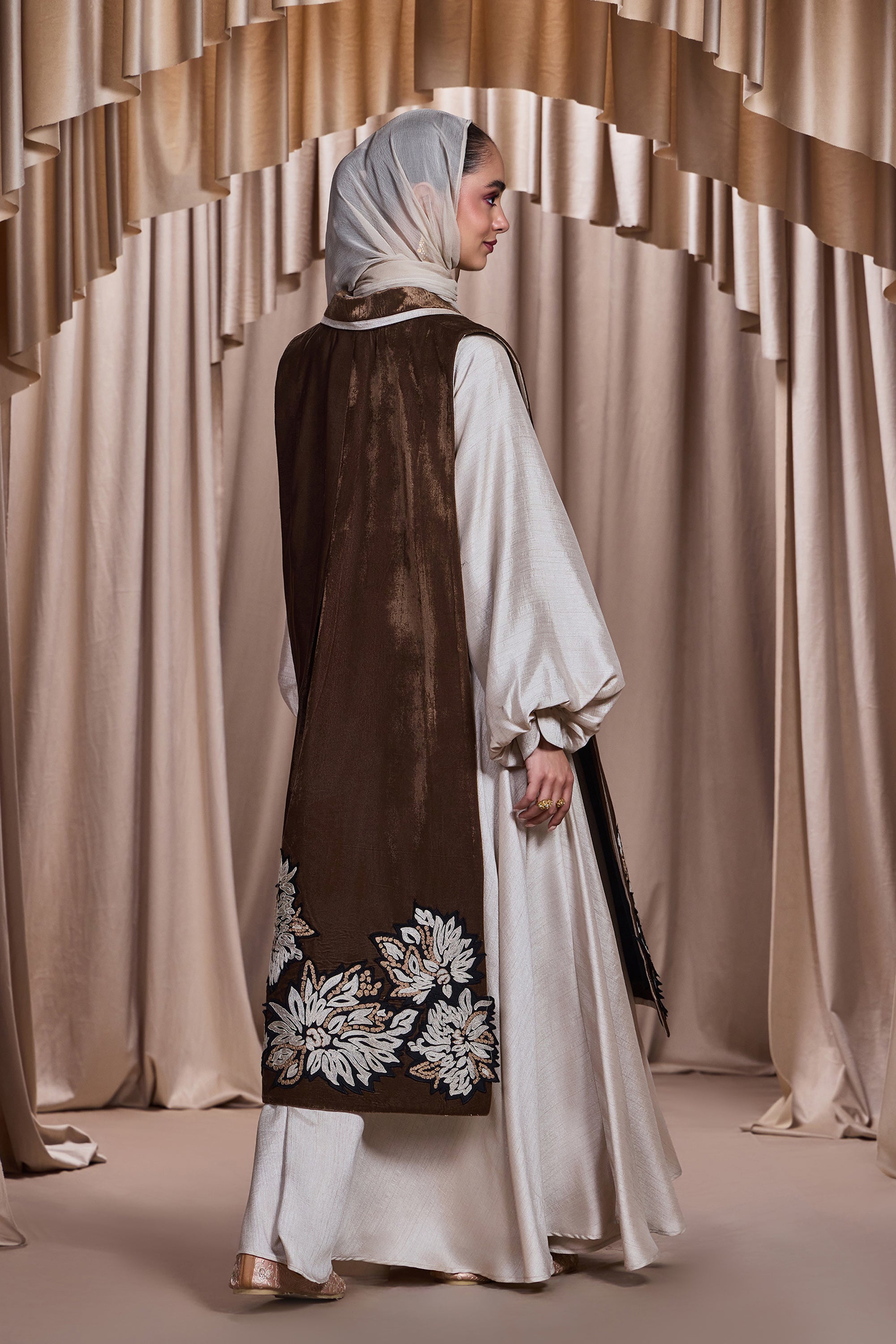 Aiman Embroidered Cape with Patch Work