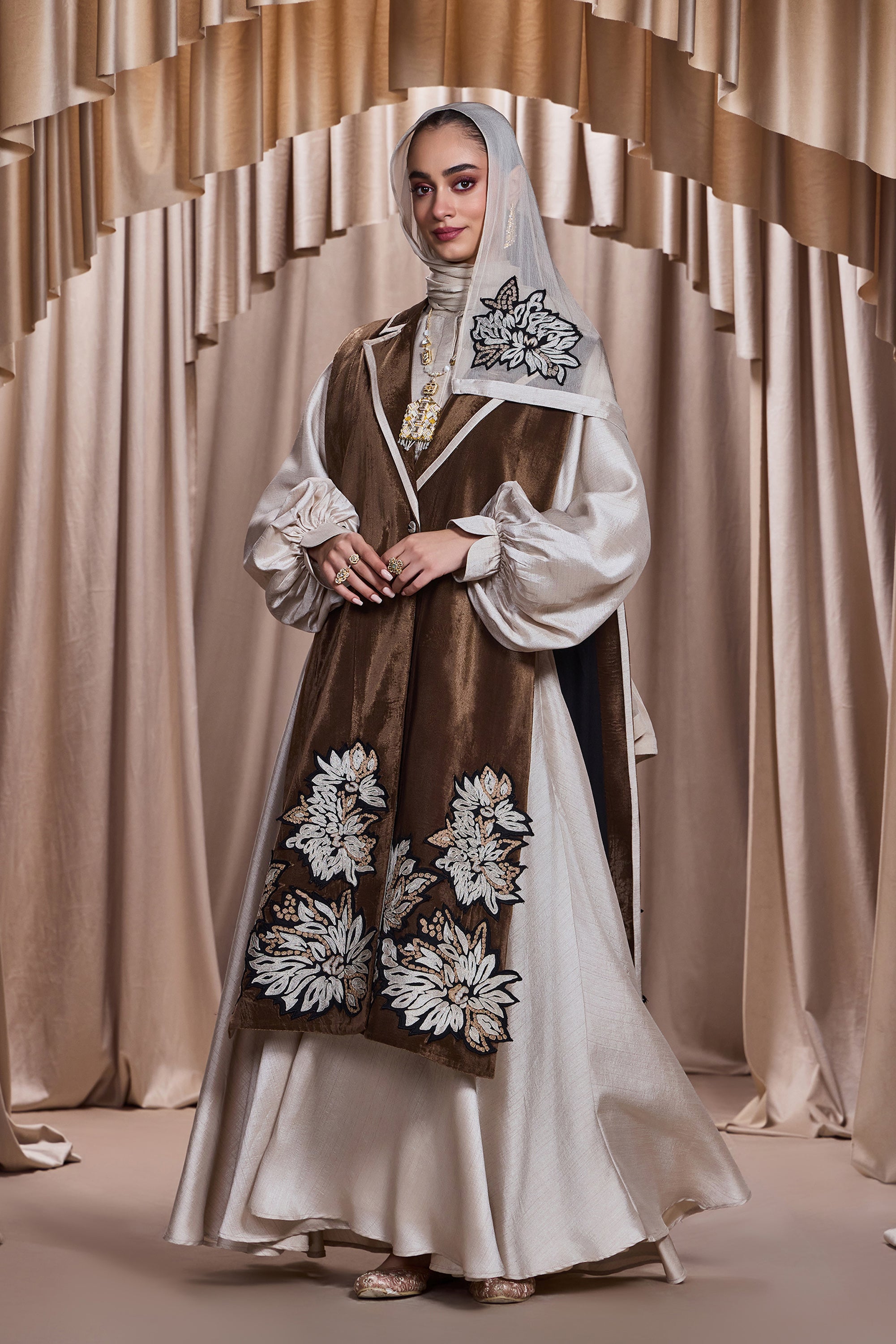 Aiman Embroidered Cape with Patch Work
