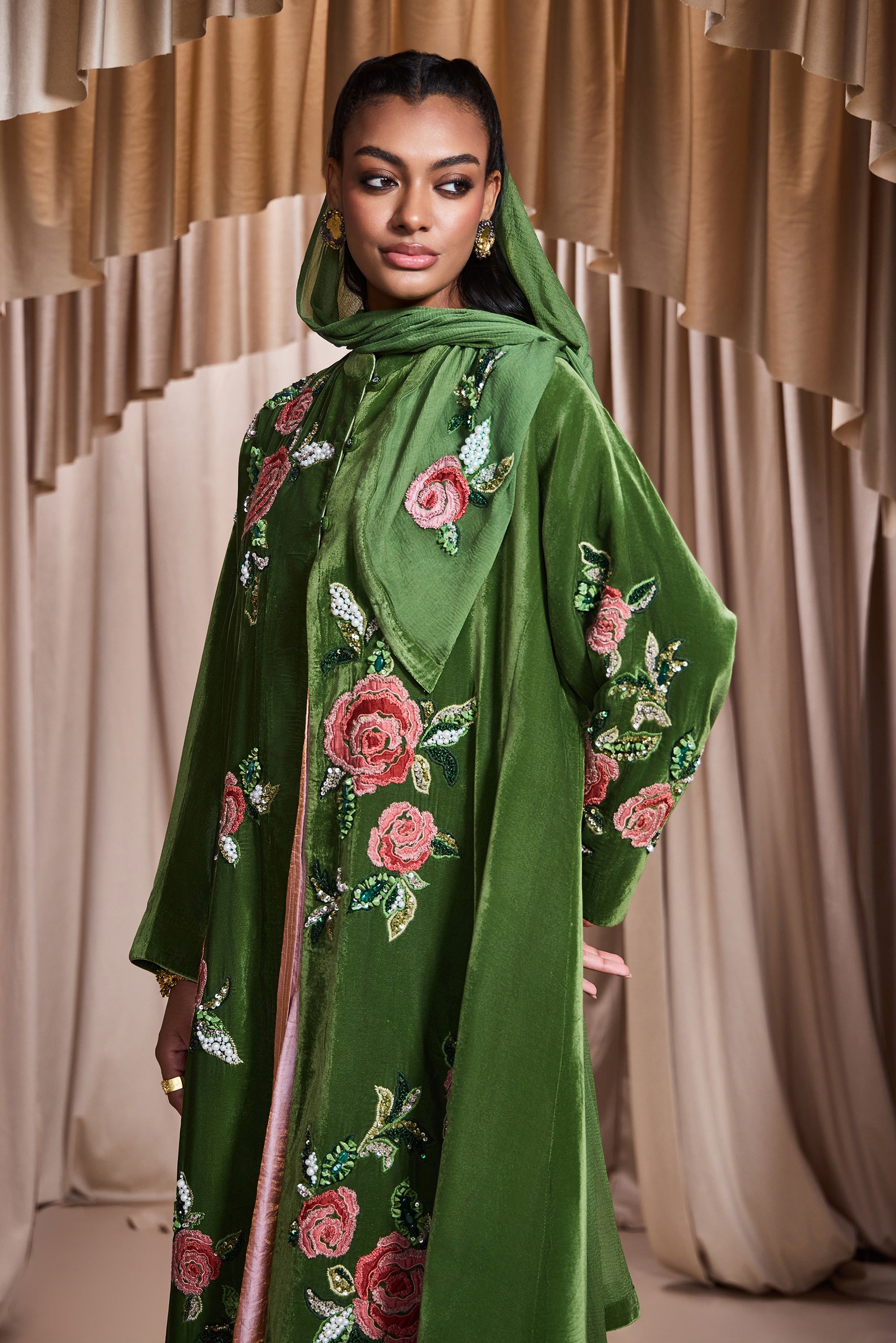 Rasheeda Applique Embroidered Abaya with Embellishment