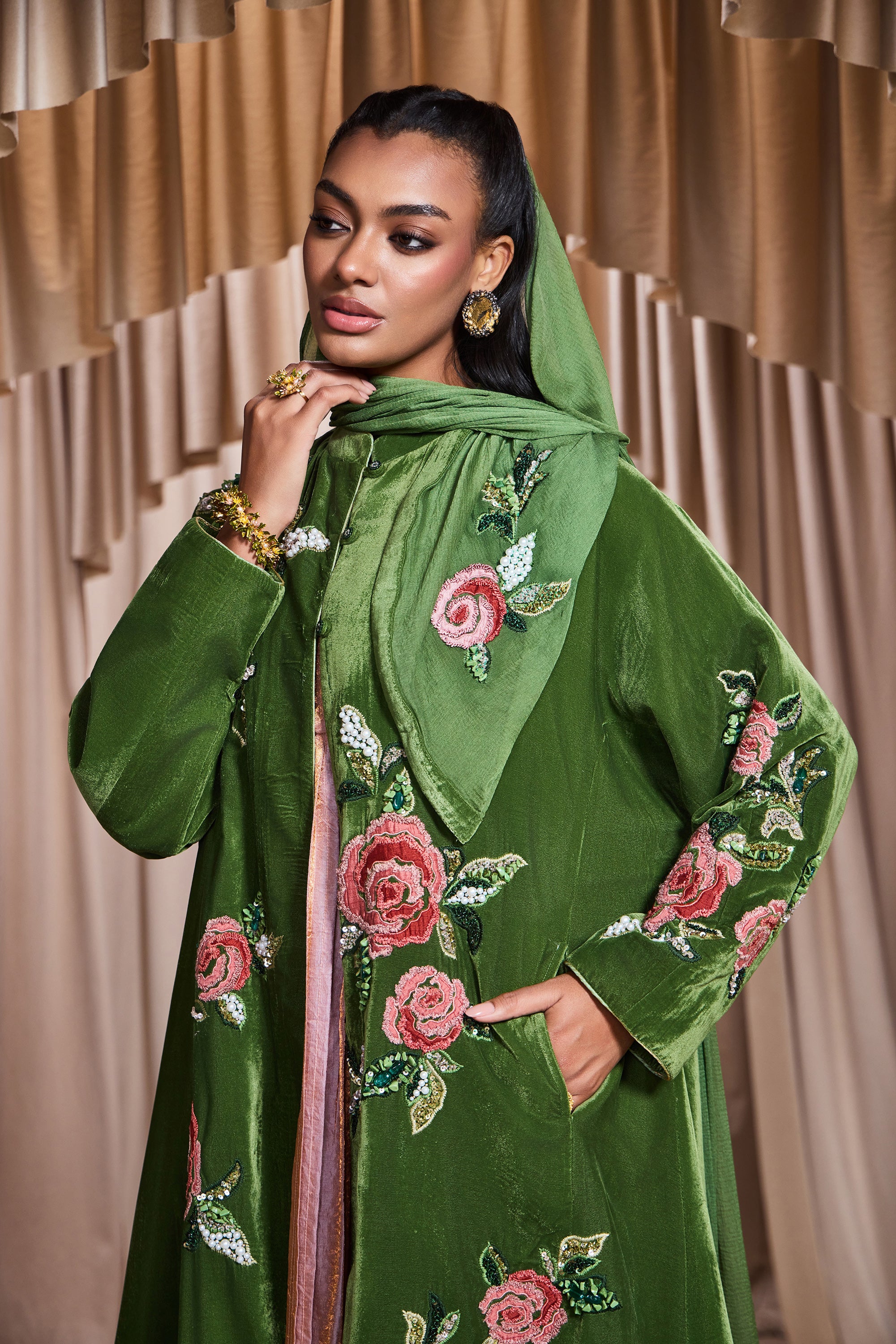 Rasheeda Applique Embroidered Abaya with Embellishment