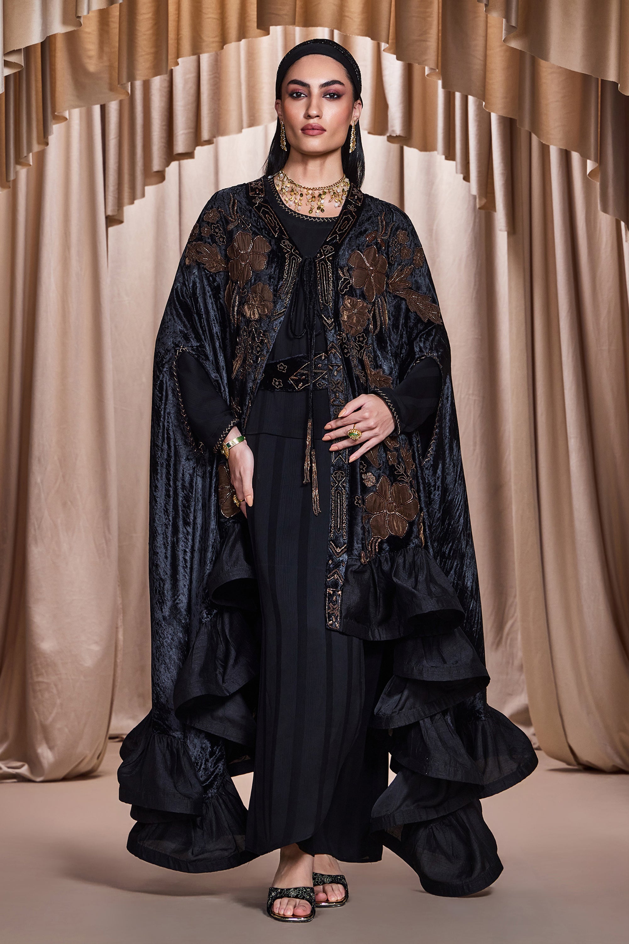 Lilah Applique Embroidered Cape with Embellishment