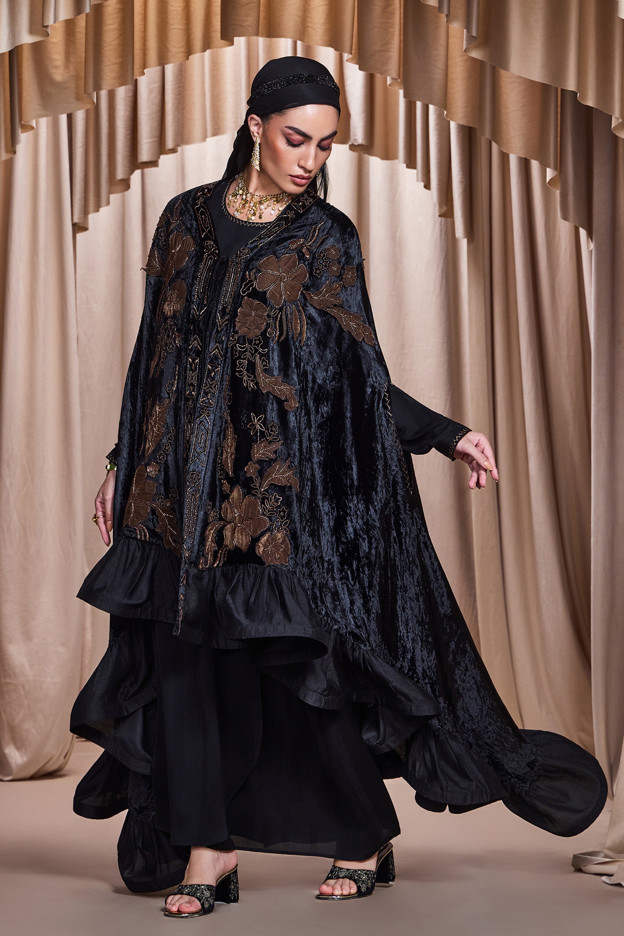 Lilah Applique Embroidered Cape with Embellishment