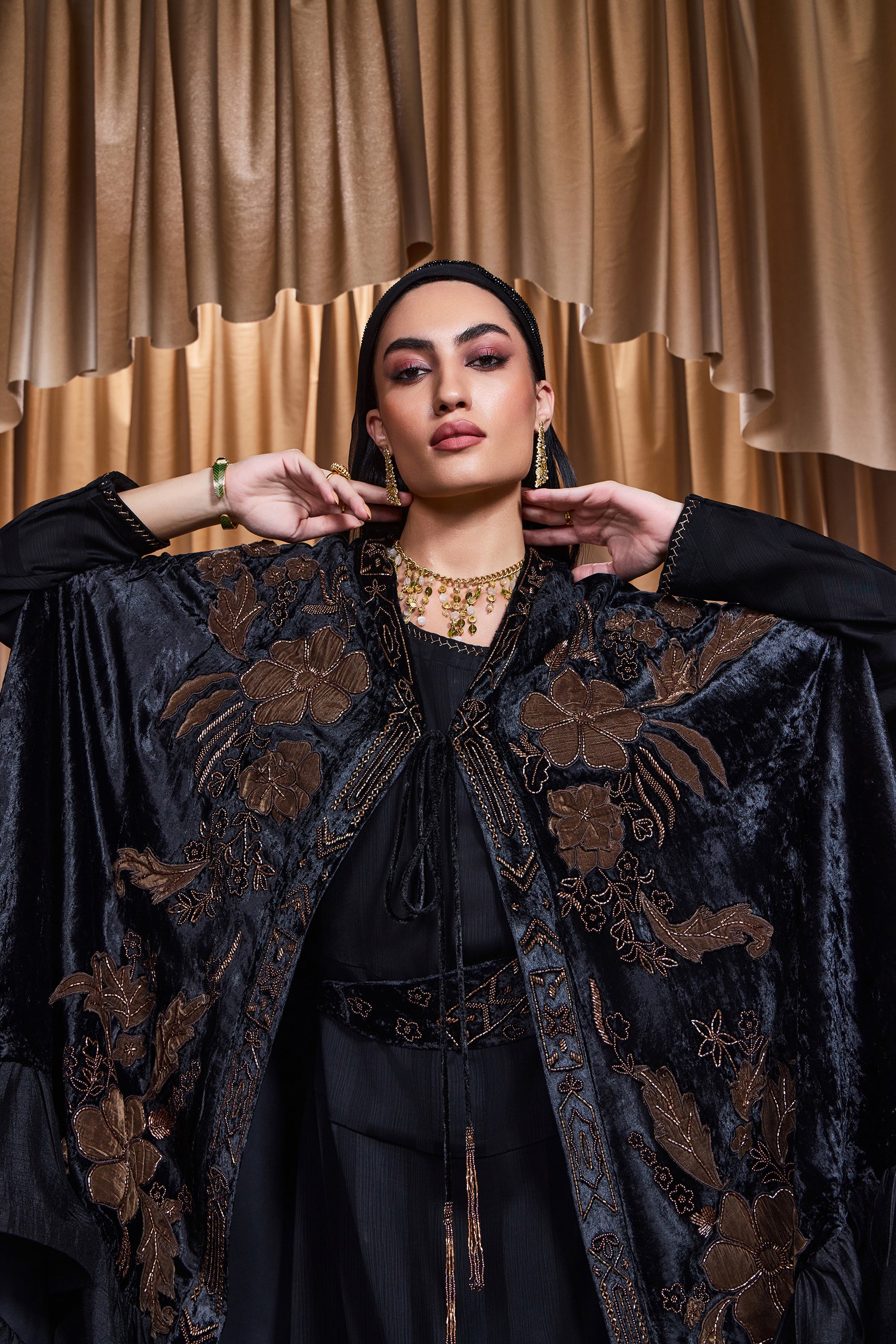 Lilah Applique Embroidered Cape with Embellishment