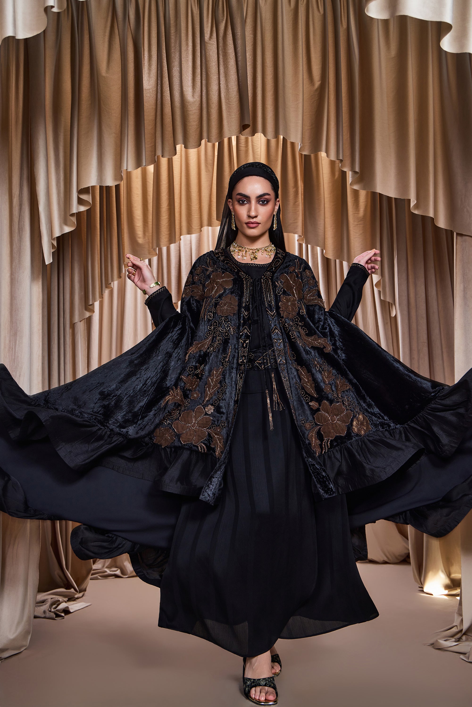 Lilah Applique Embroidered Cape with Embellishment