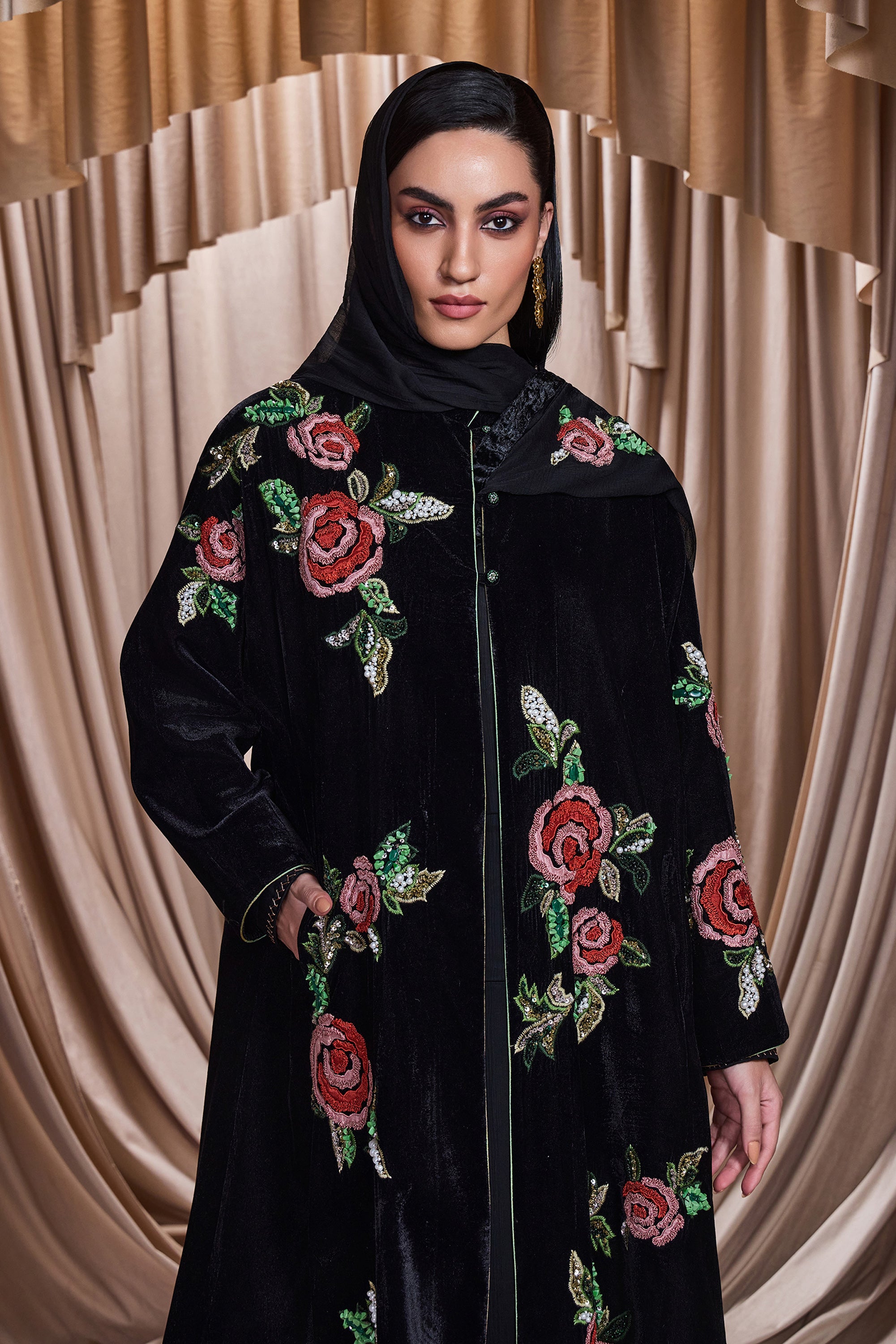 Simra Applique Embroidered Abaya with Embellishment