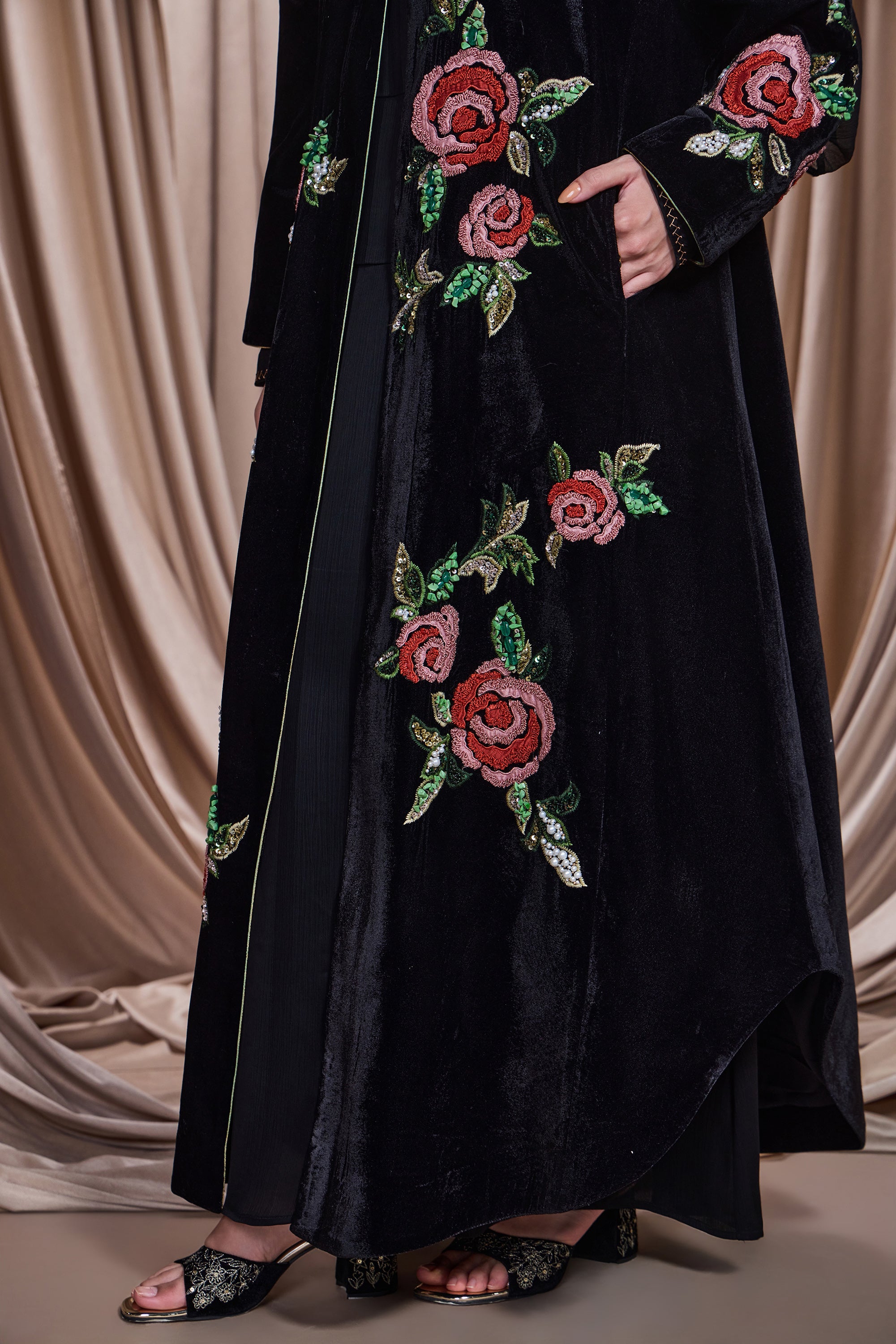 Simra Applique Embroidered Abaya with Embellishment
