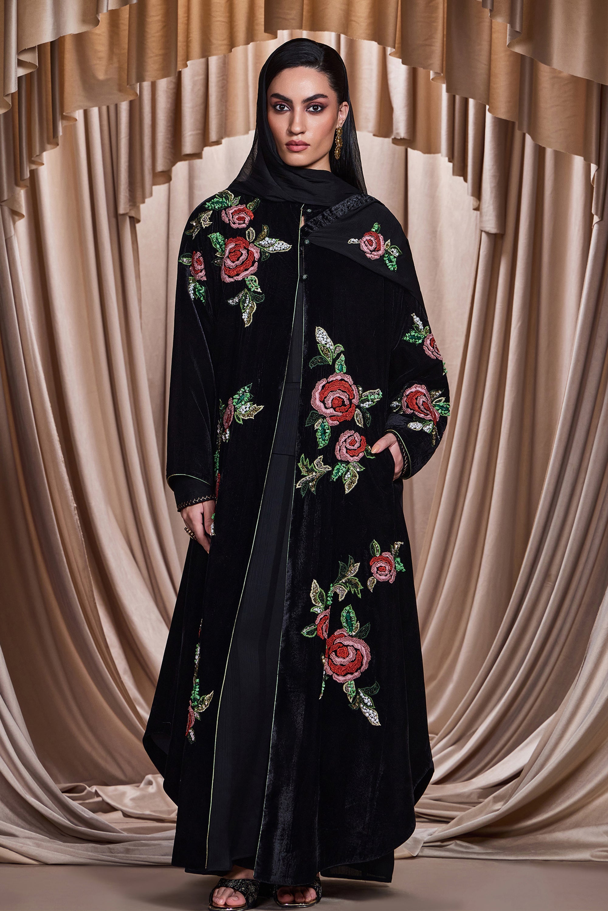 Simra Applique Embroidered Abaya with Embellishment