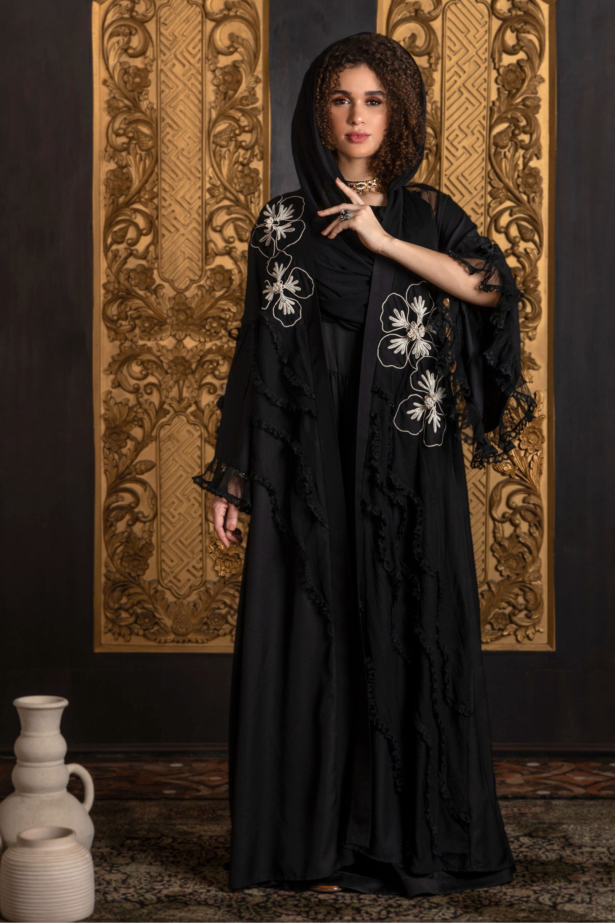 Yaminah Embroidered Abaya with Sheila