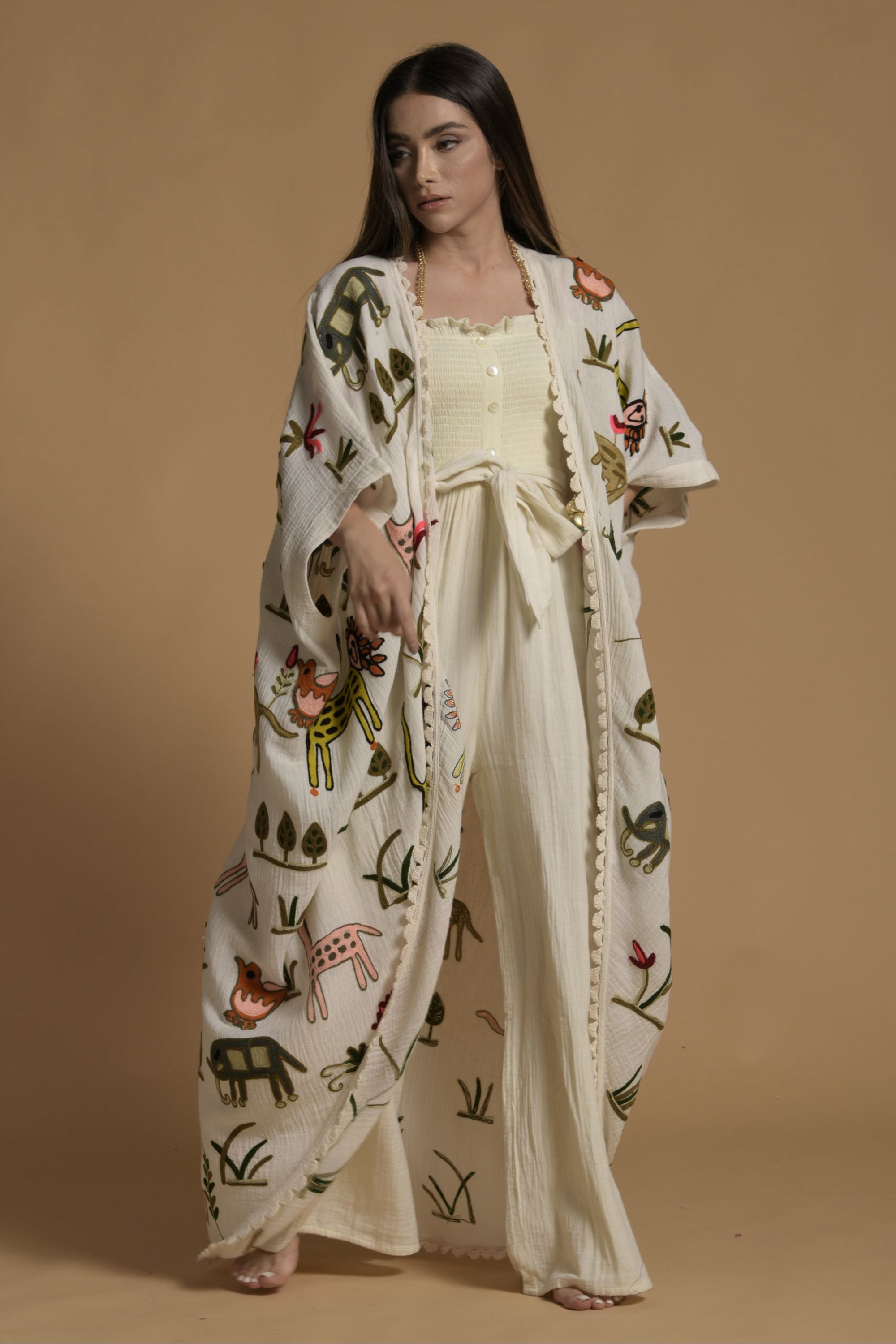 Amara Embroidered Cape With Jumpsuit