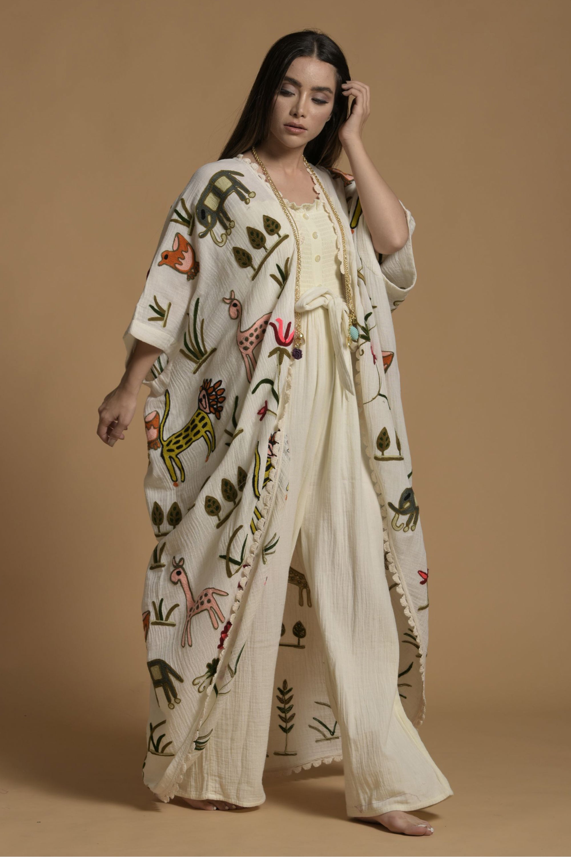 Amara Embroidered Cape With Jumpsuit